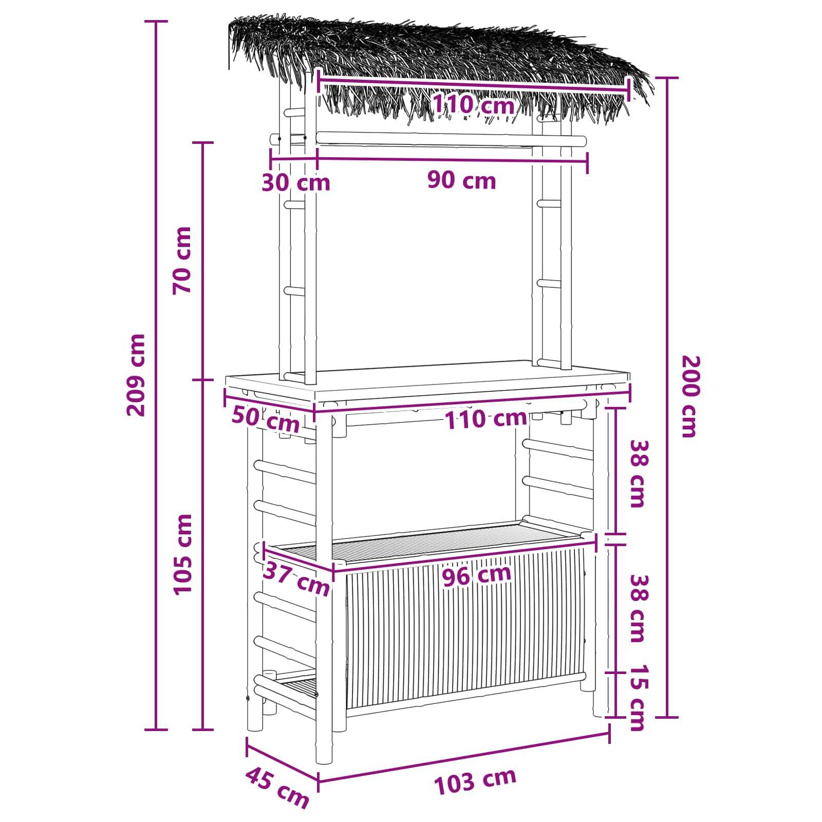 Tavolo da bar da esterno Naturale 110 x 50 x 209 cm Bambù