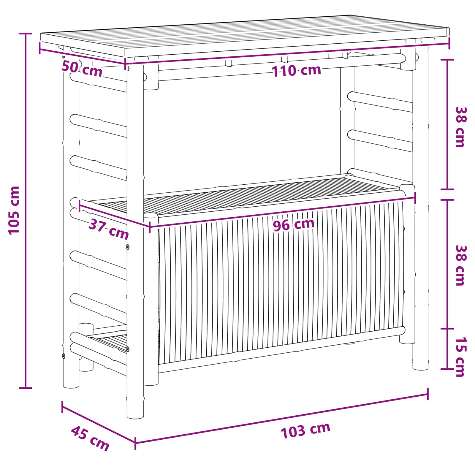 Tavolo da bar da esterno Naturale 110 x 50 x 105 cm Bambù