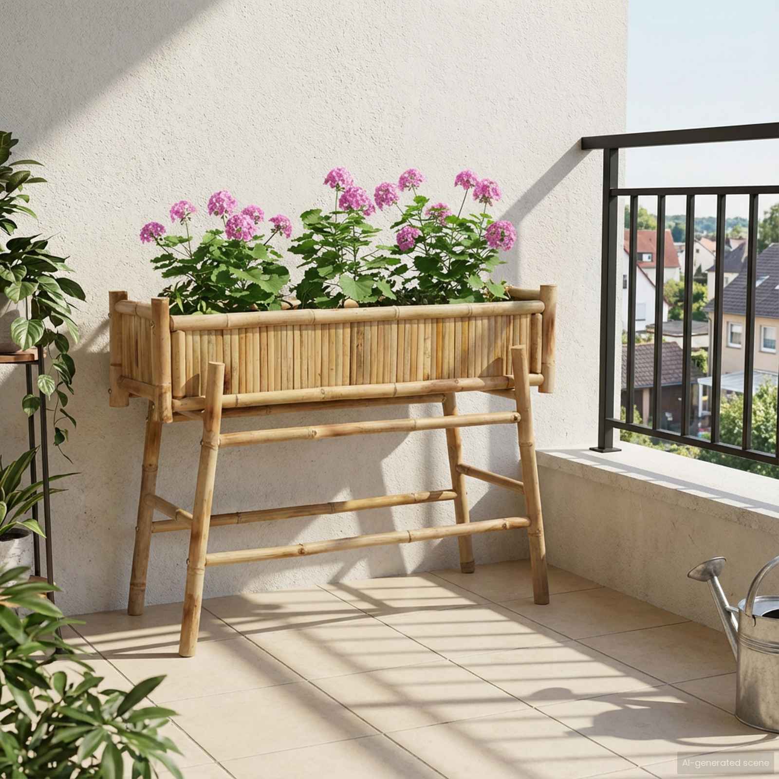 Vaso da Giardino con Supporto Naturale 100 x 38 x 74 cm Bambù