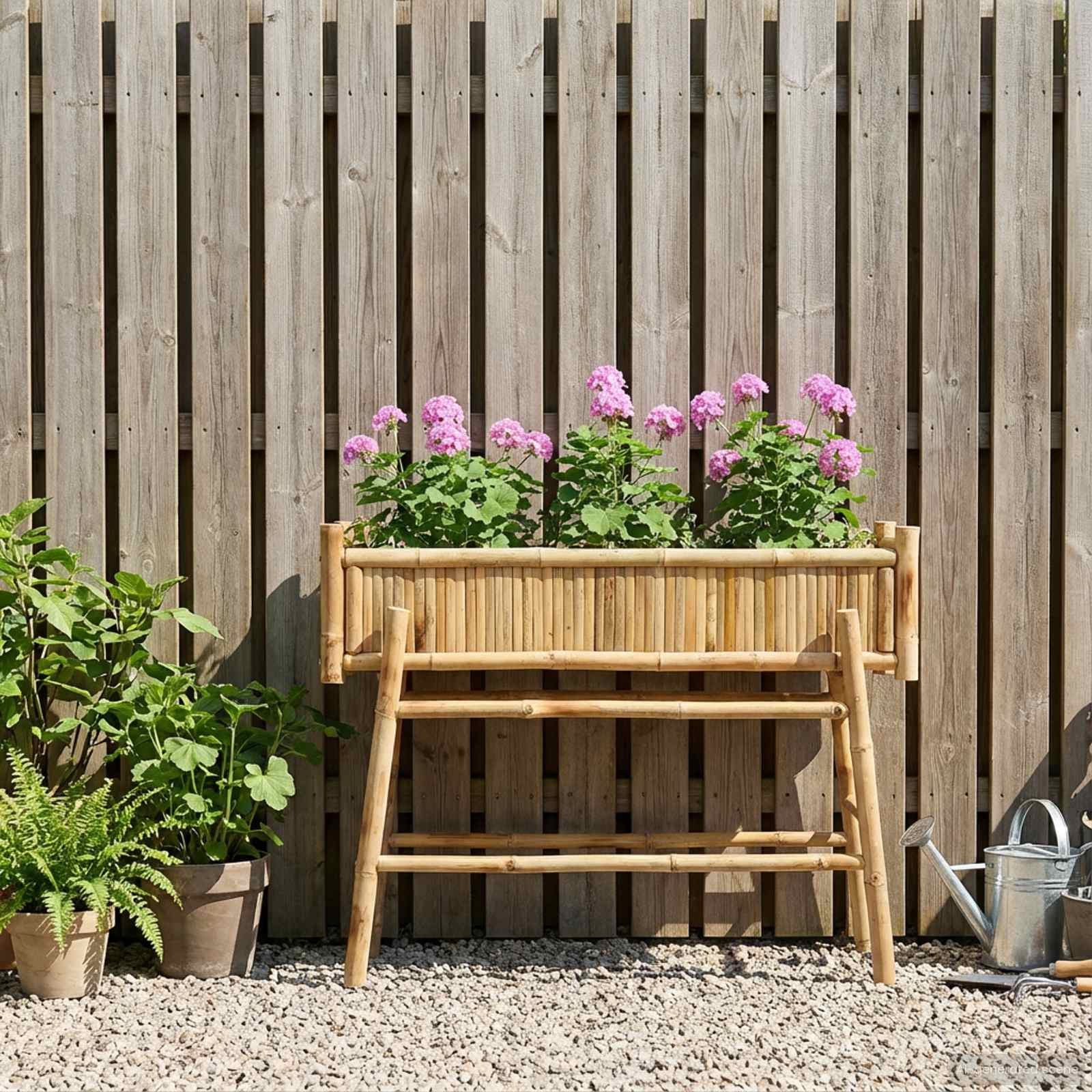 Vaso da Giardino con Supporto Naturale 100 x 38 x 74 cm Bambù