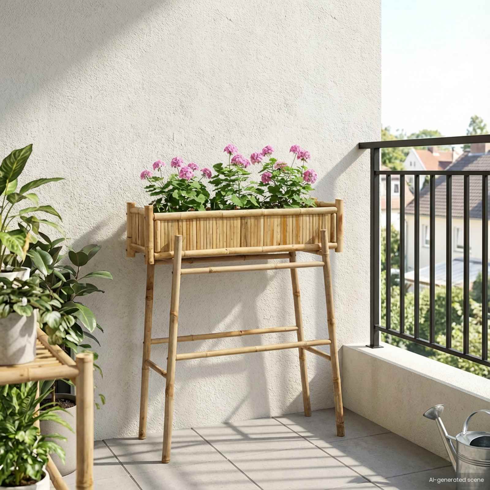 Vaso da Giardino con Supporto Naturale 100 x 38 x 114 cm Bambù