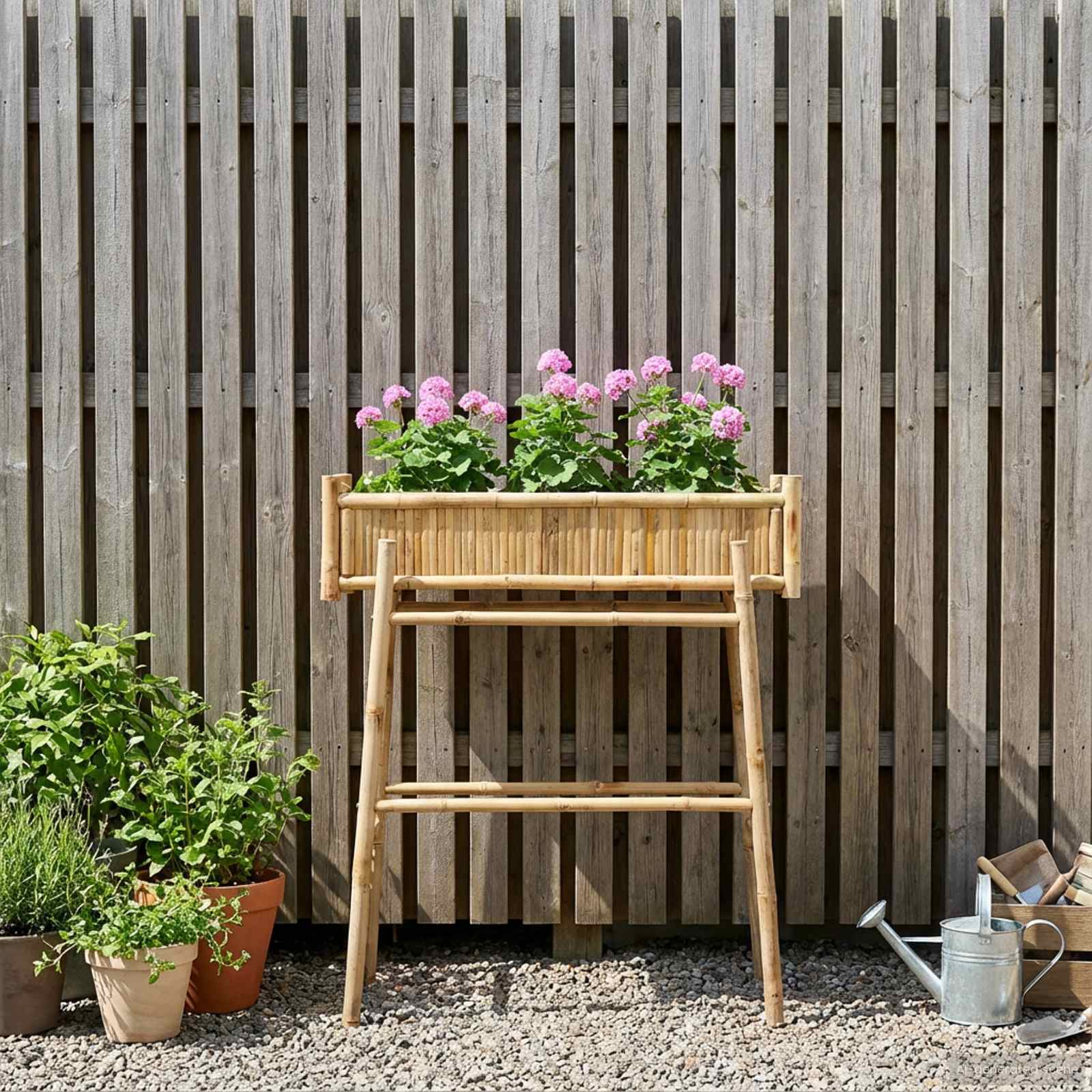Vaso da Giardino con Supporto Naturale 100 x 38 x 114 cm Bambù