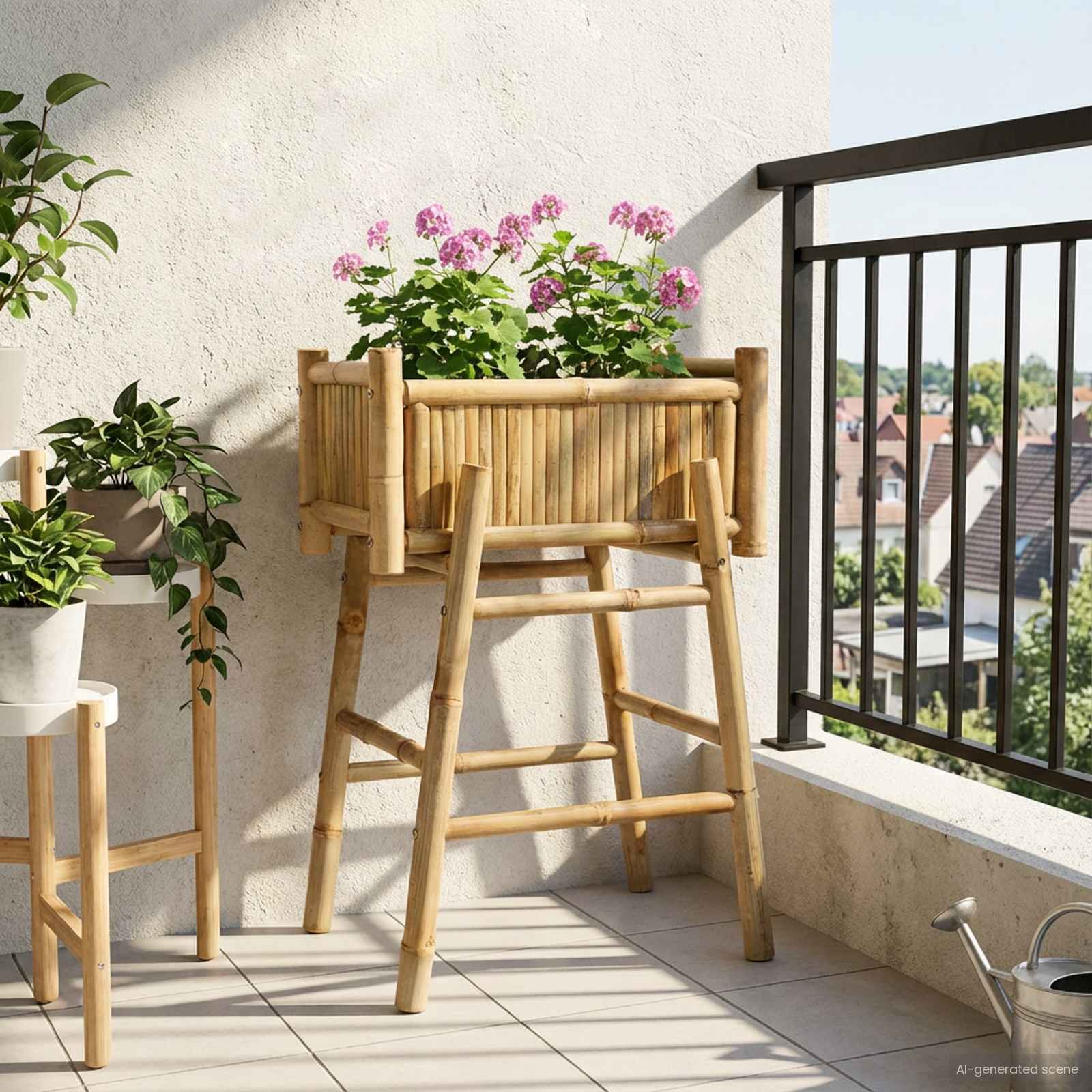 Vaso da Giardino con Supporto Naturale 50 x 38 x 74 cm Bambù