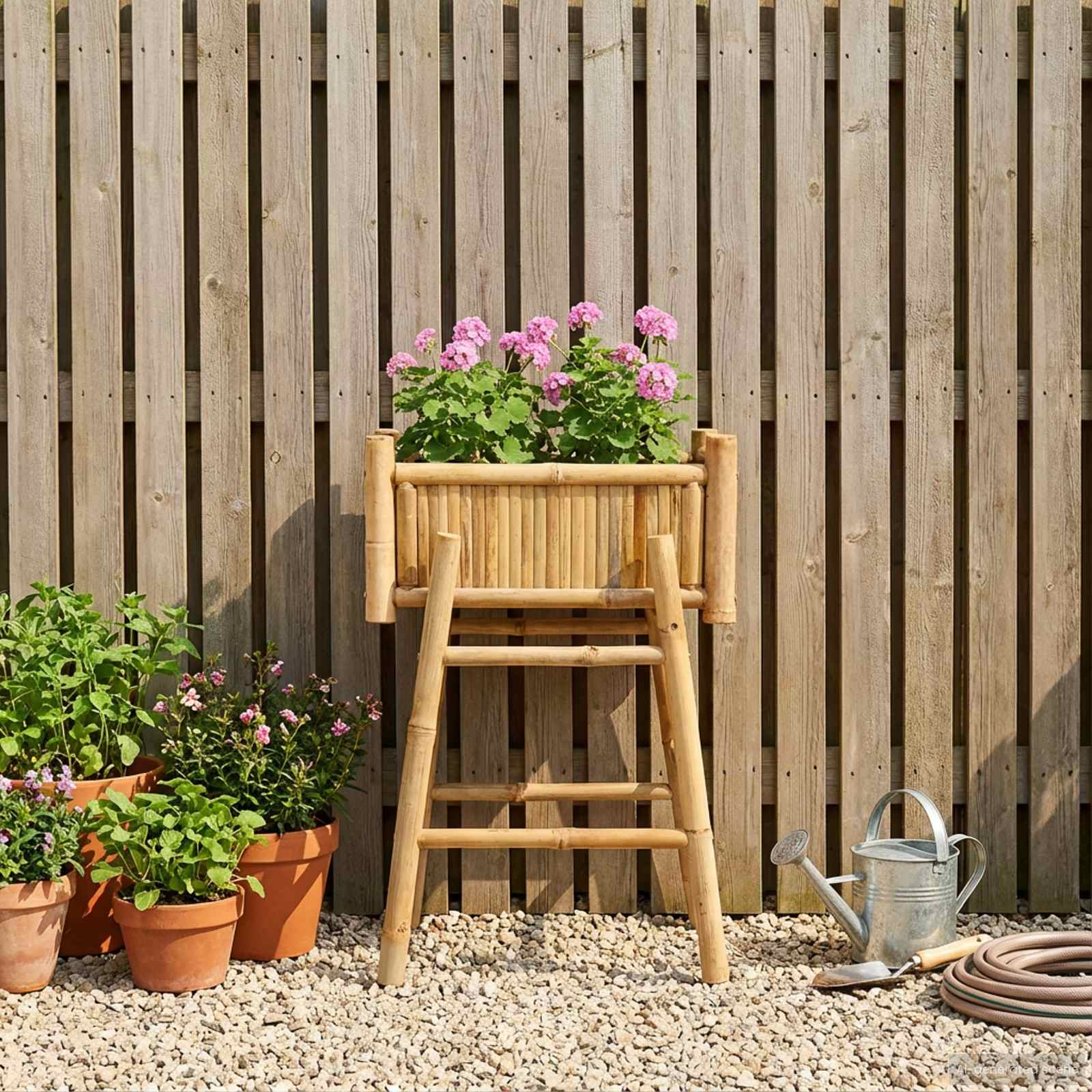 Vaso da Giardino con Supporto Naturale 50 x 38 x 74 cm Bambù