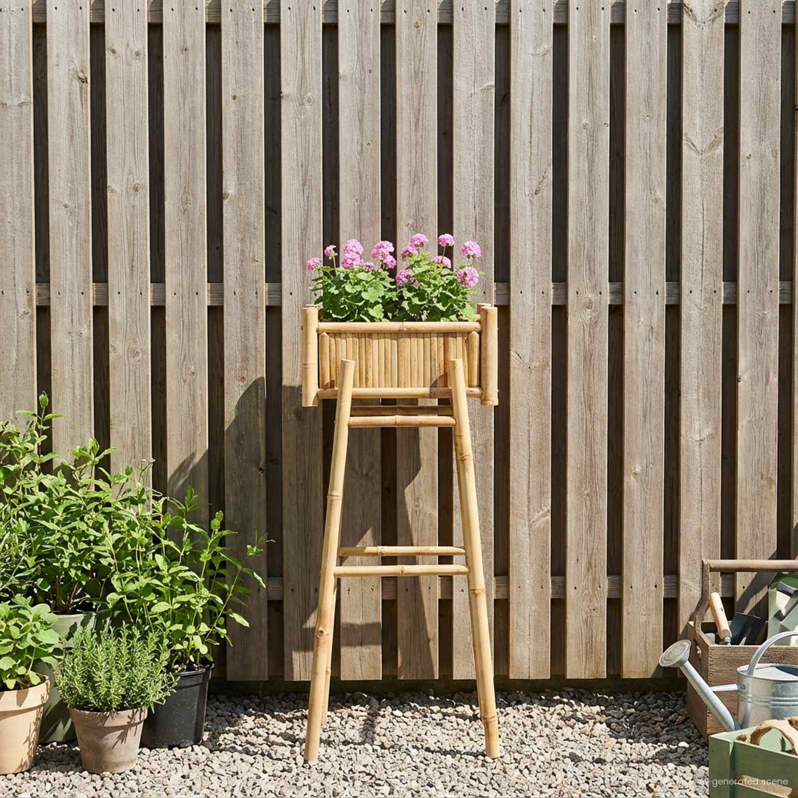 Vaso da Giardino con Supporto Naturale 50 x 38 x 114 cm Bambù