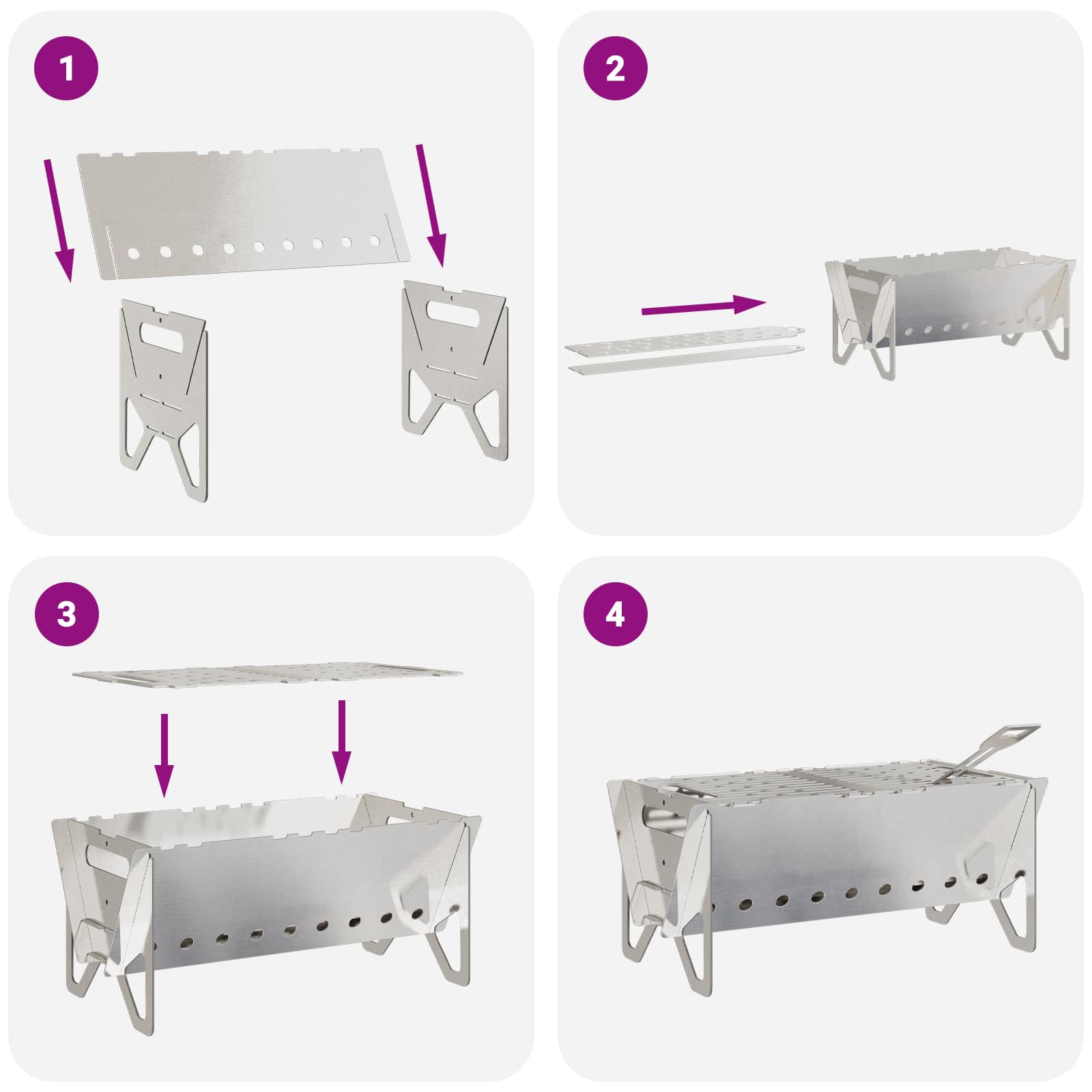 Focolare da campeggio 42 x 22 x 18 cm Acciaio Inox Argento