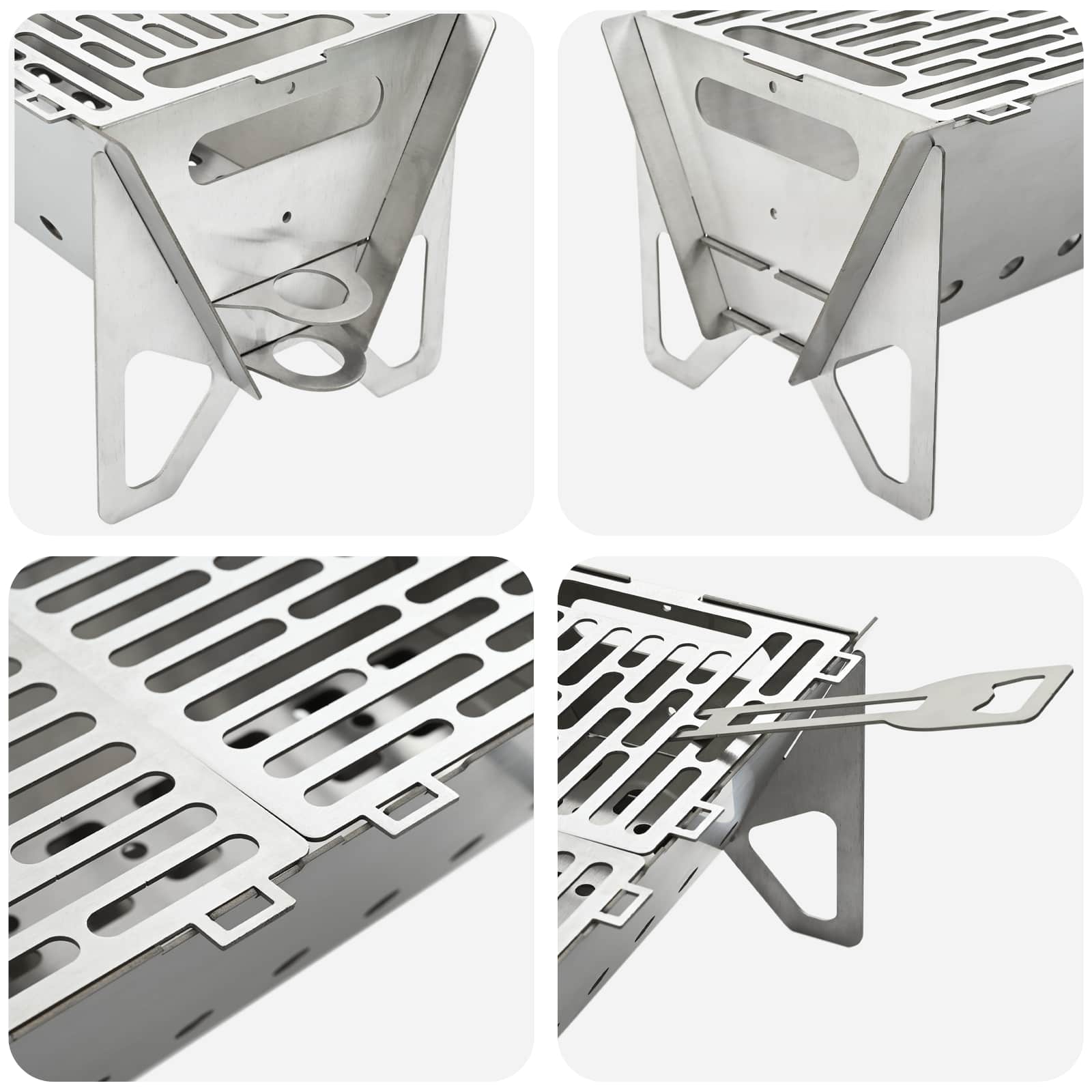 Focolare da campeggio 42 x 22 x 18 cm Acciaio Inox Argento