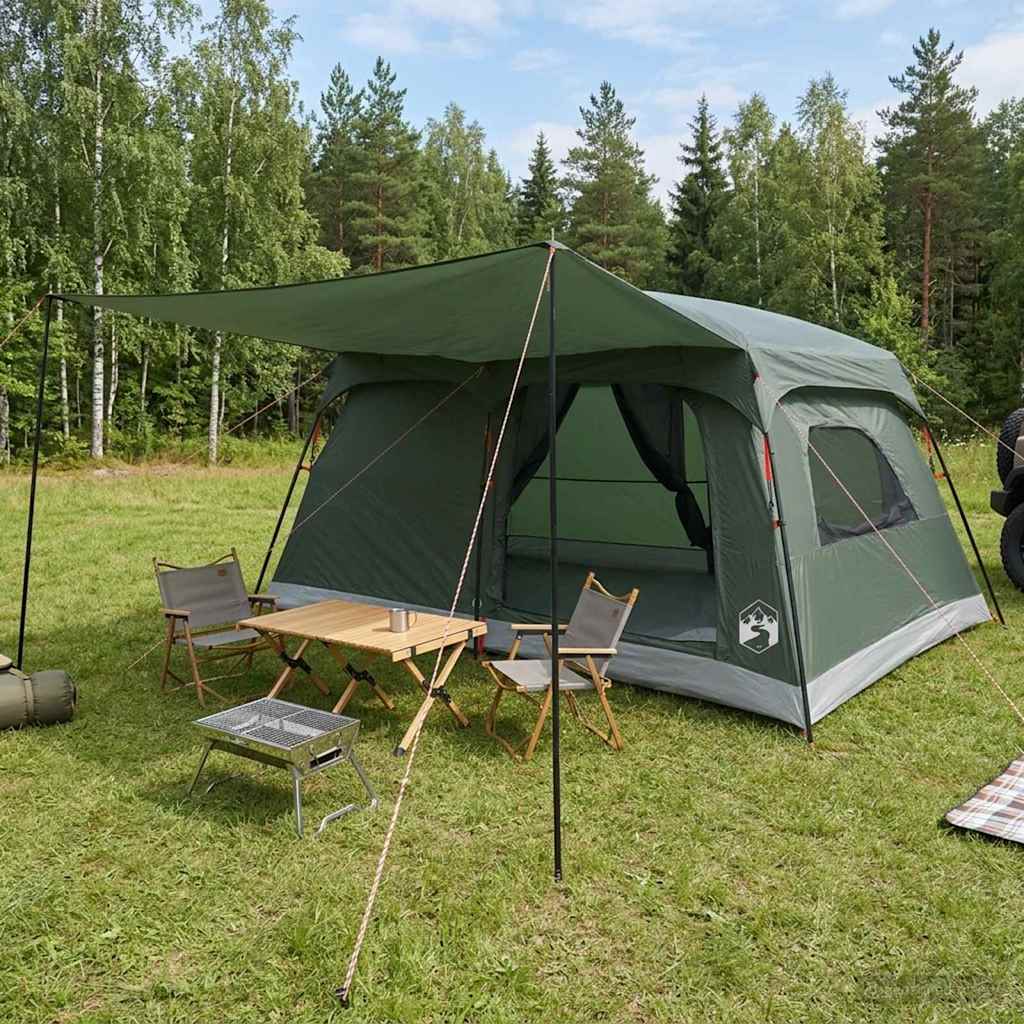 Tenda Familiare 10 persona Verde militare Poliestere e Acciaio