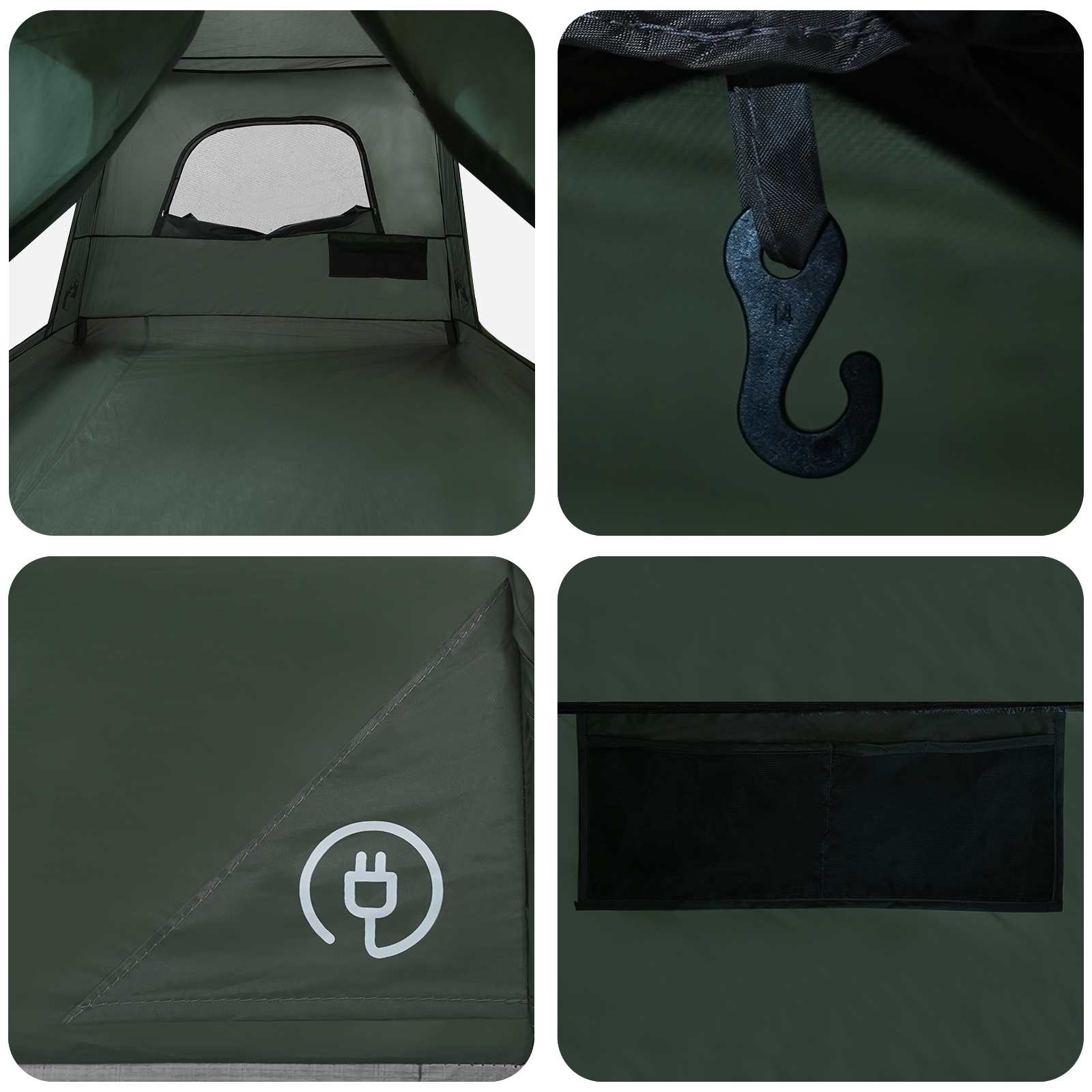Tenda Familiare 16 persona Verde militare Poliestere e Acciaio
