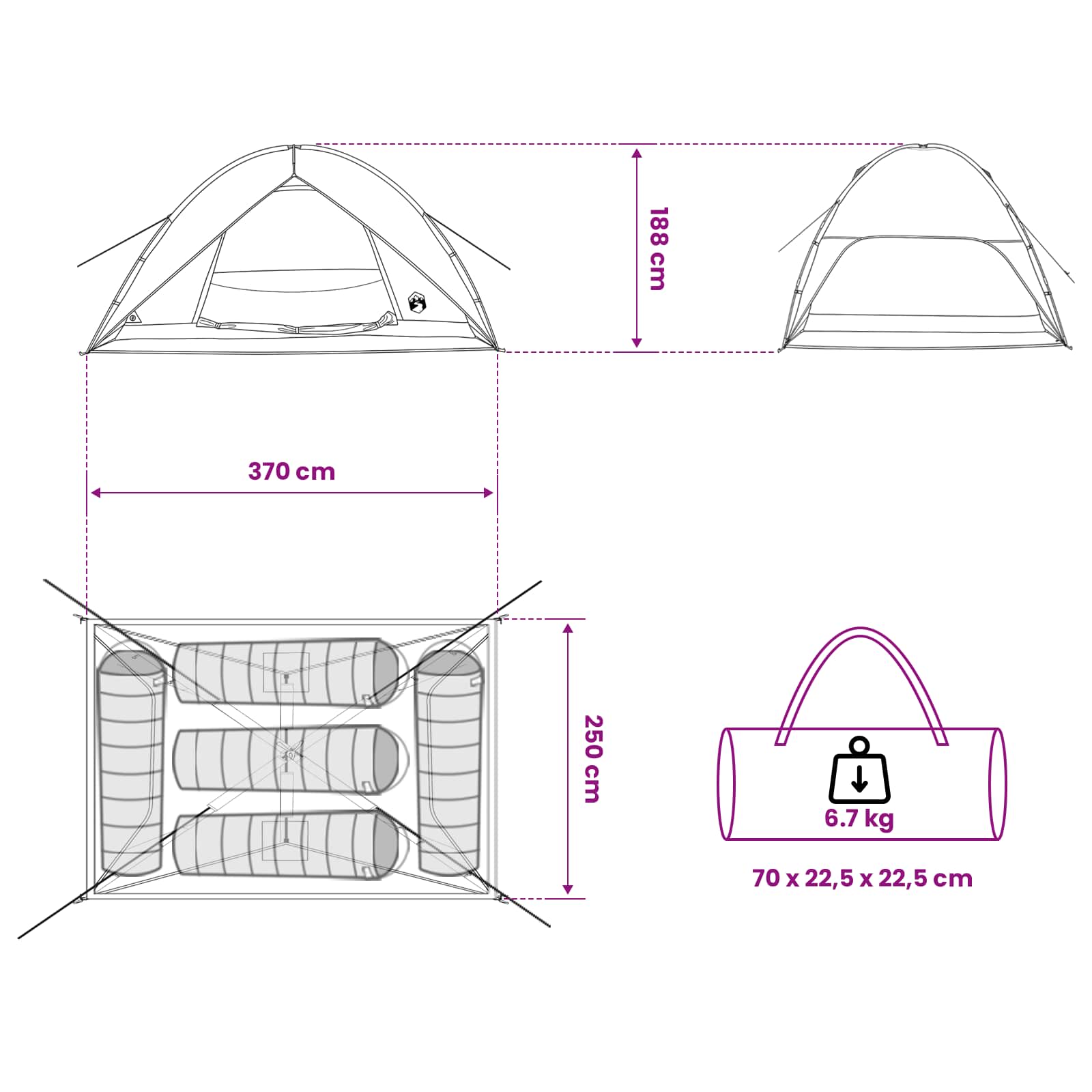 Tenda da campeggio con telo antipioggia impermeabile 5 persona