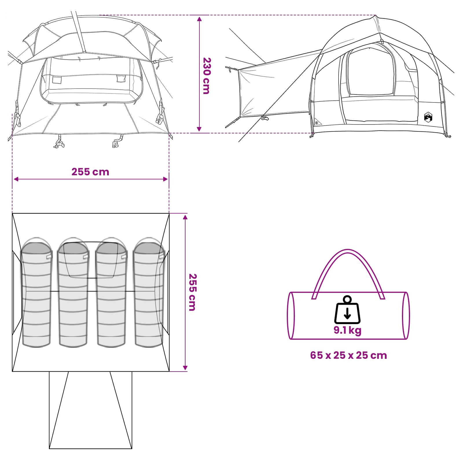 Tenda da tailgate con tendone impermeabile 4 persona Blu