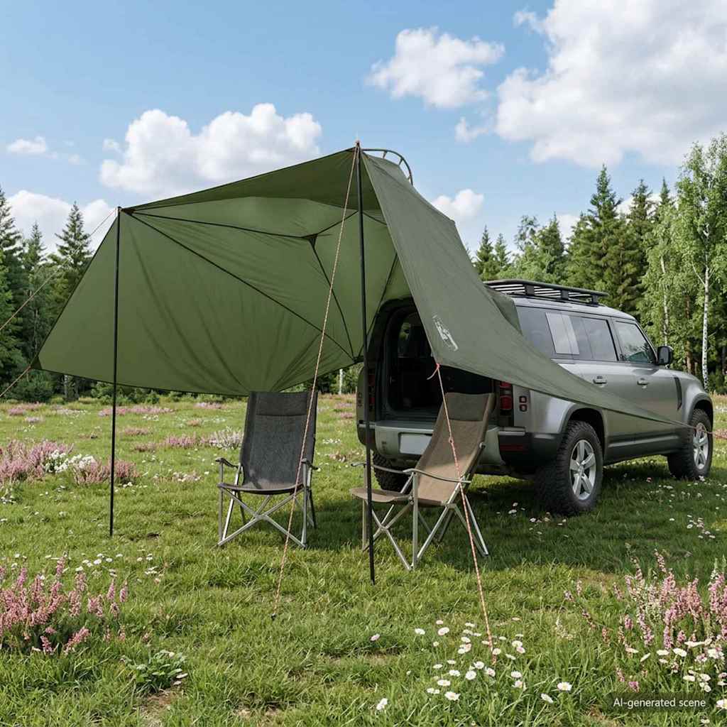 Tenda da auto Verde militare 350 x 250 cm Poliestere e Acciaio