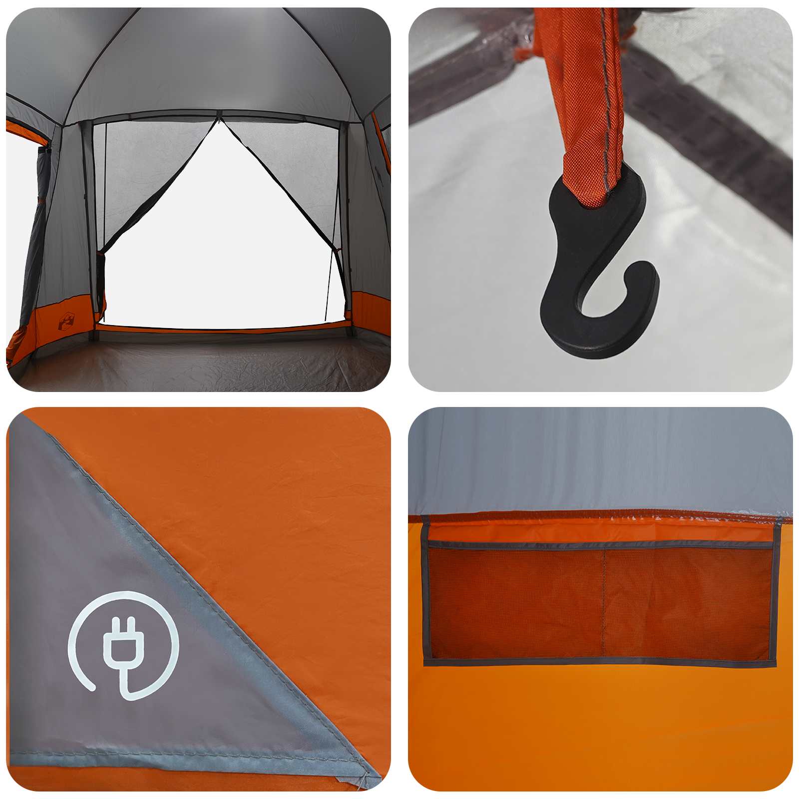 Tenda Capanna 8 persona Grigio e arancione Poliestere e Acciaio