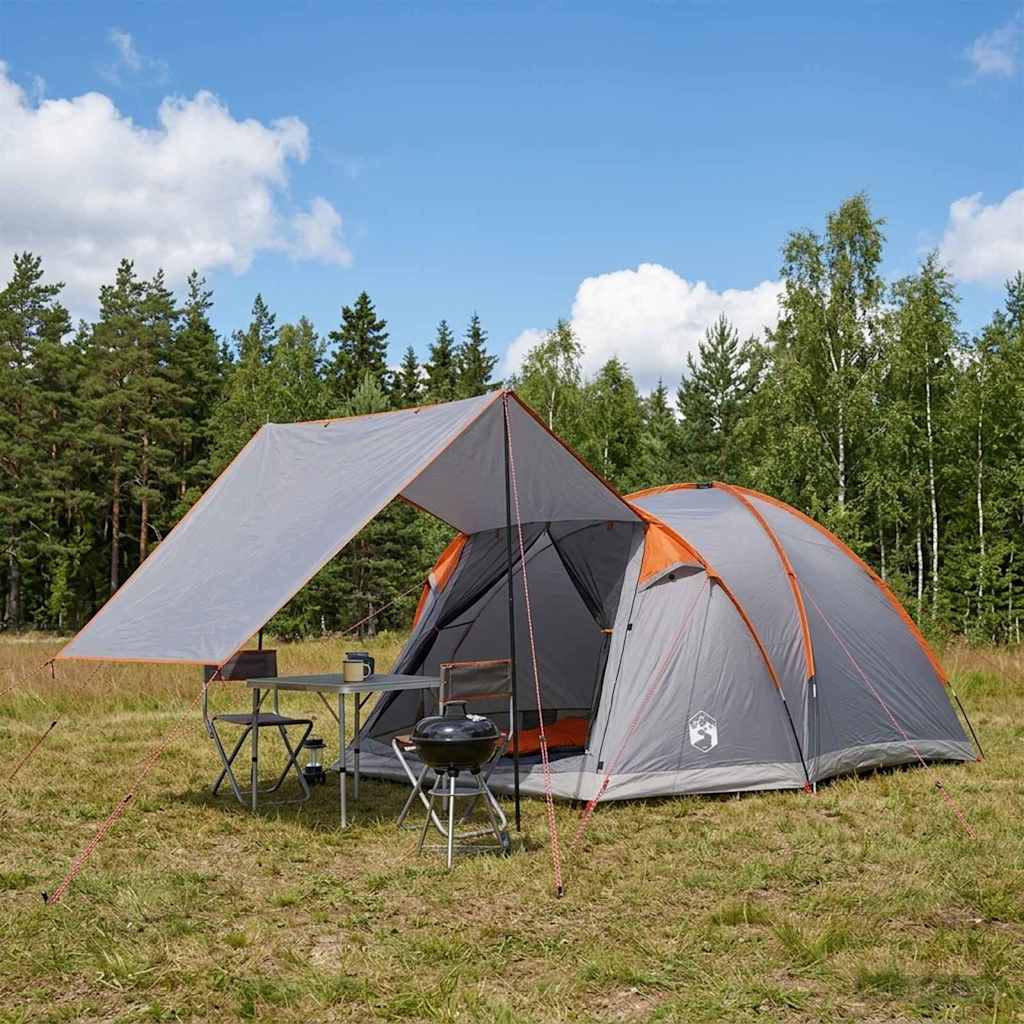 Tenda Capanna 4 persona Grigio e arancione Poliestere e Acciaio