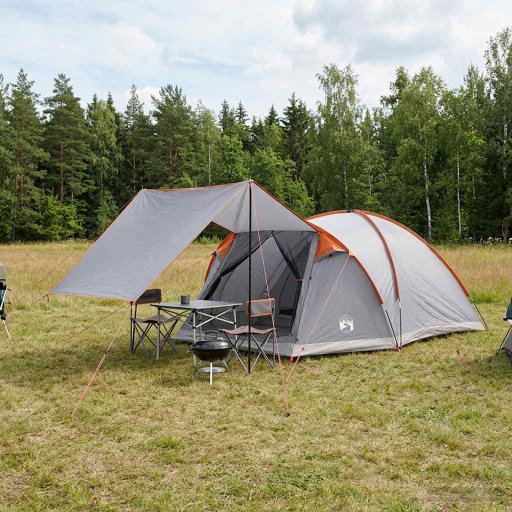 Tenda Capanna 6 persona Grigio e arancione Poliestere e Acciaio