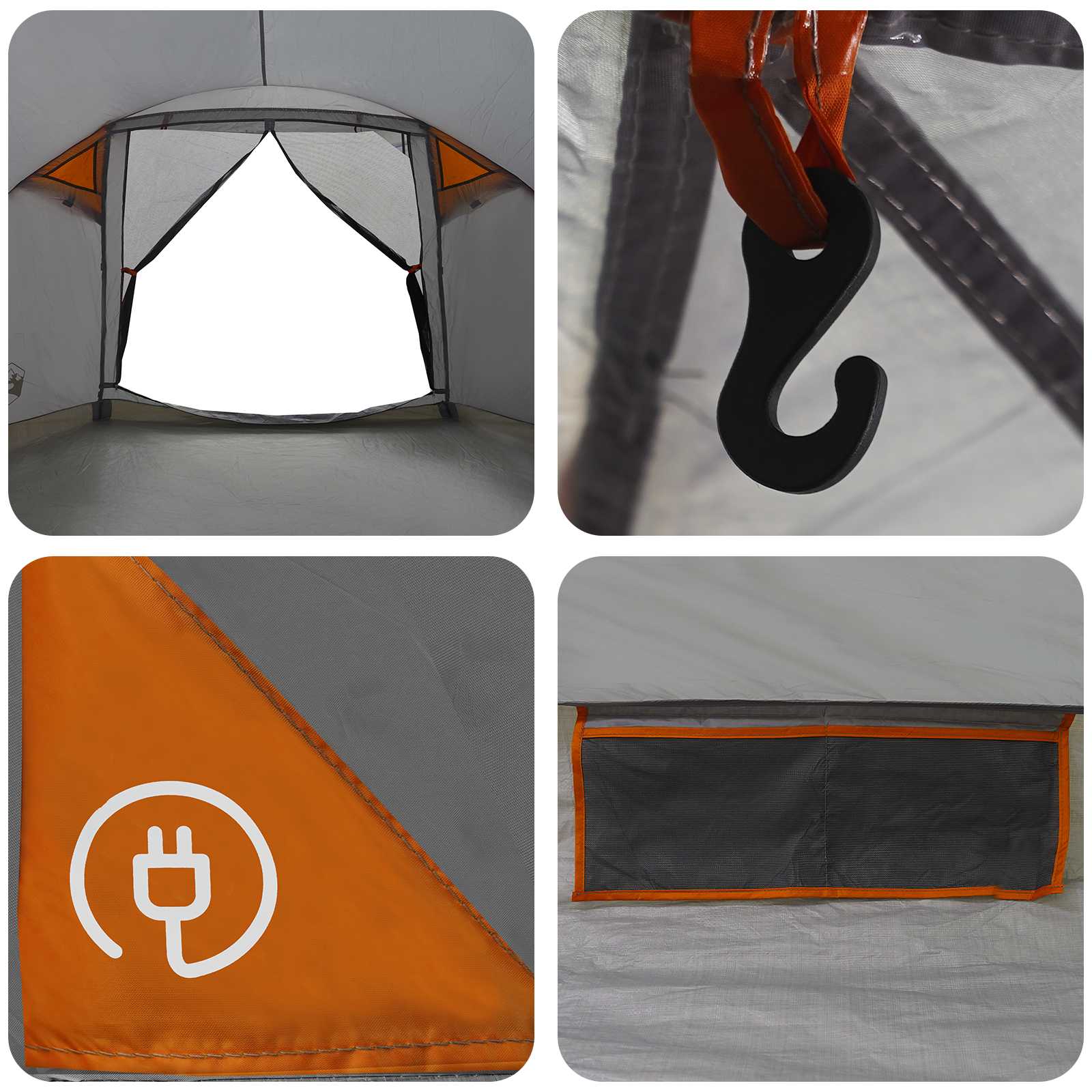 Tenda Capanna 6 persona Grigio e arancione Poliestere e Acciaio