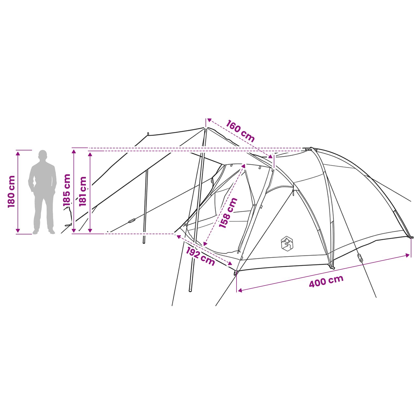 Tenda Capanna 6 persona Grigio e arancione Poliestere e Acciaio