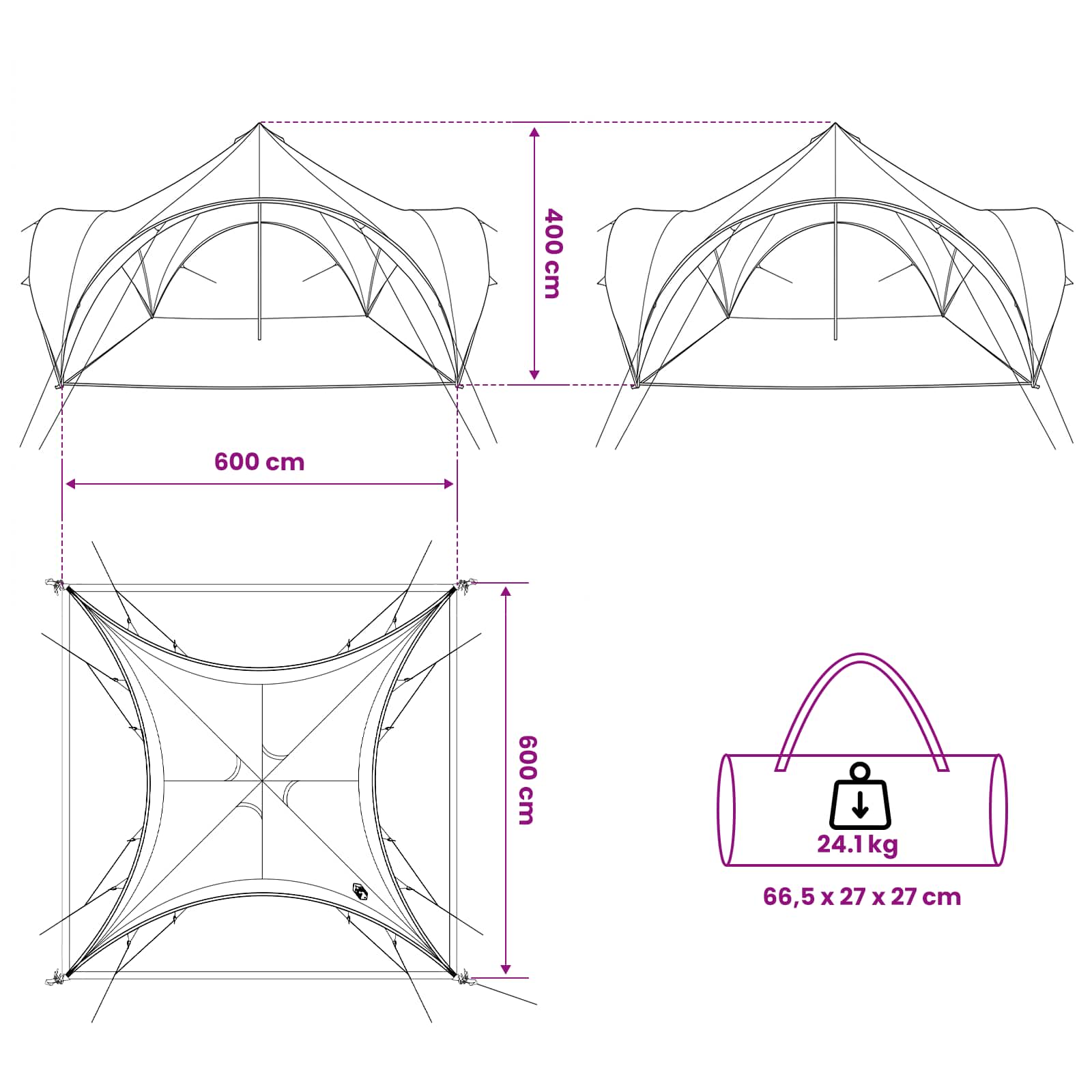 Tenda Party Verde 600 x 600 x 400 cm Poliestere e Acciaio