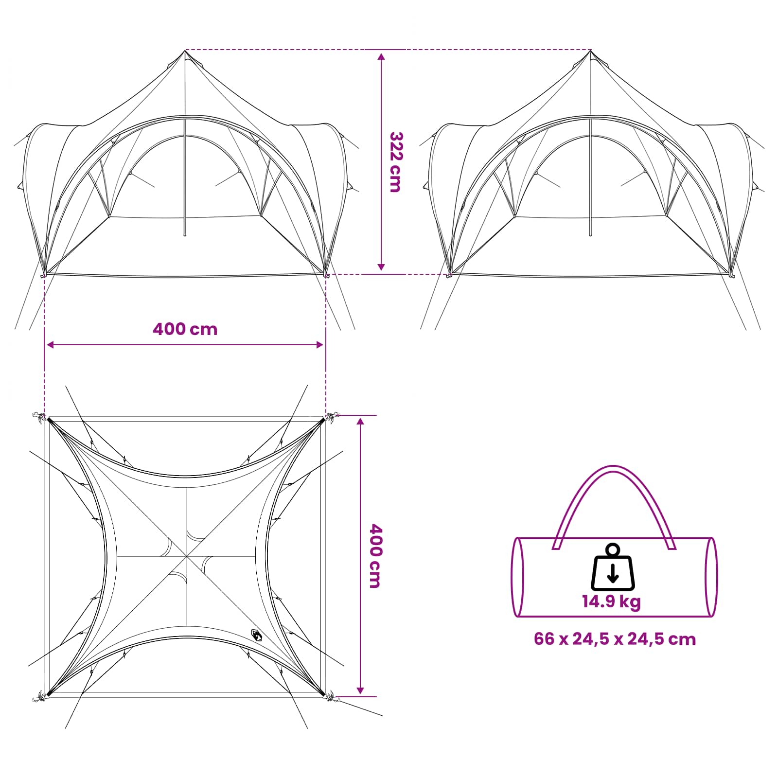 Tenda Party Verde 400 x 400 x 320 cm Poliestere e Acciaio