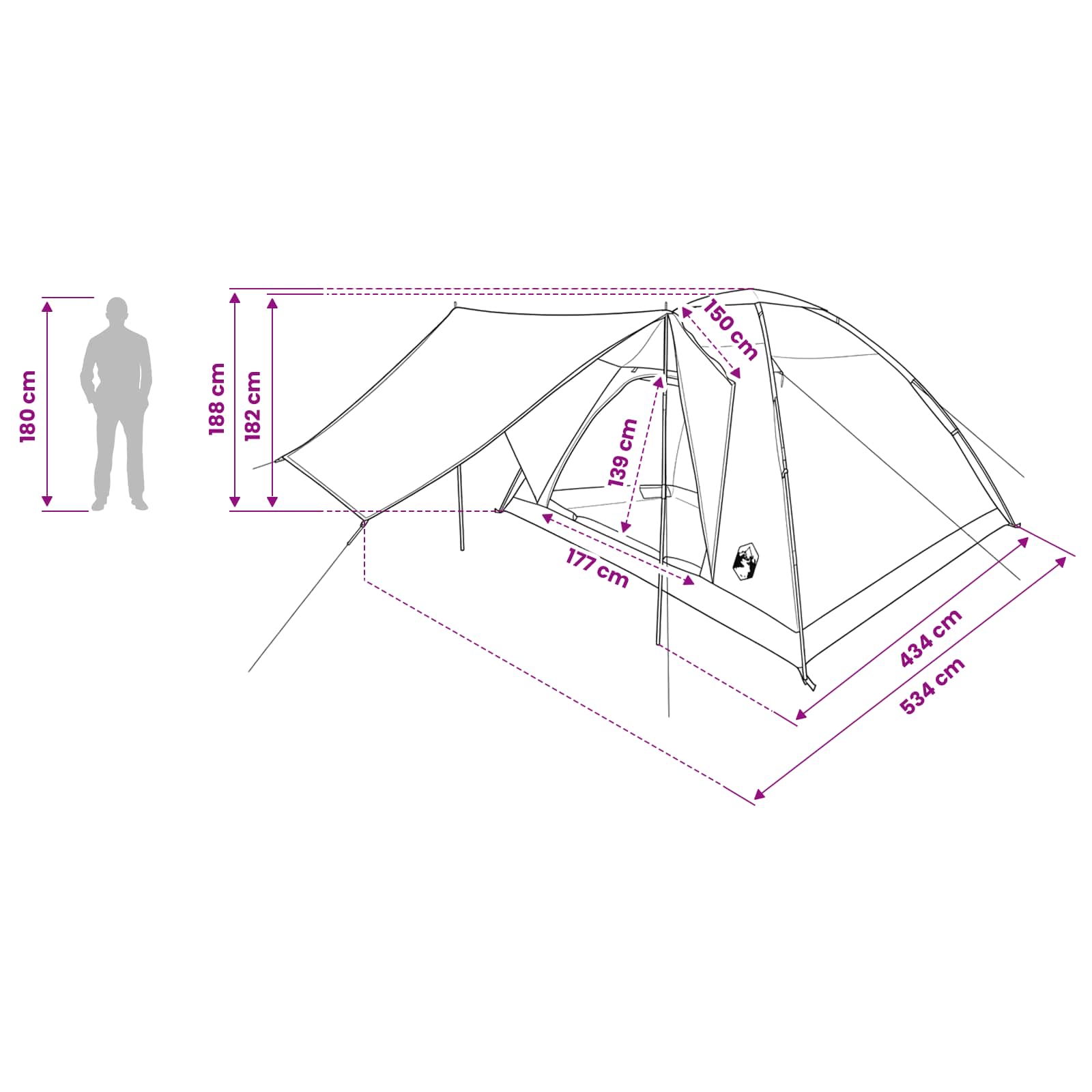 Tenda da campeggio 6 persona Verde Poliestere e Acciaio