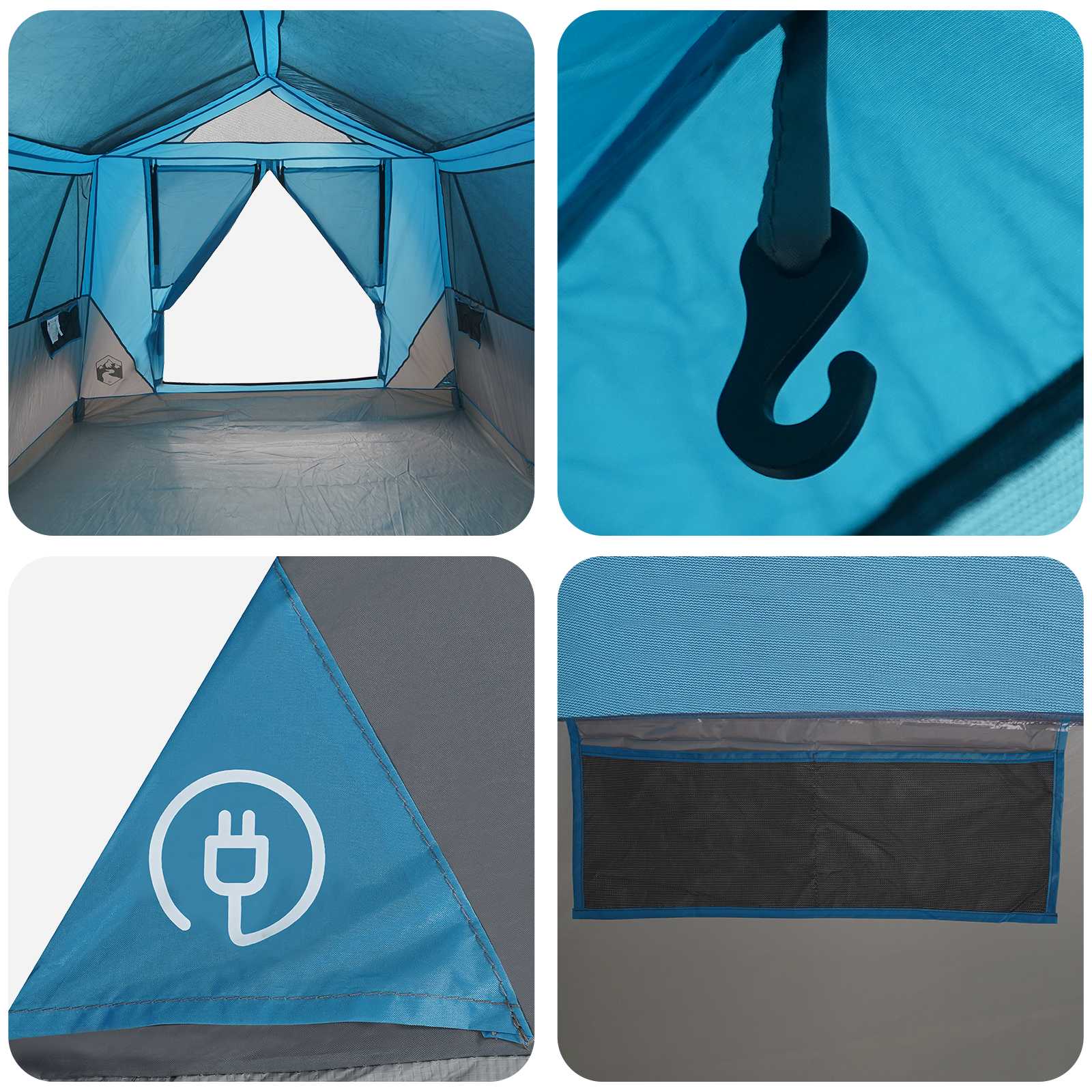 Tenda a tunnel 8 persona Blu Poliestere e Acciaio