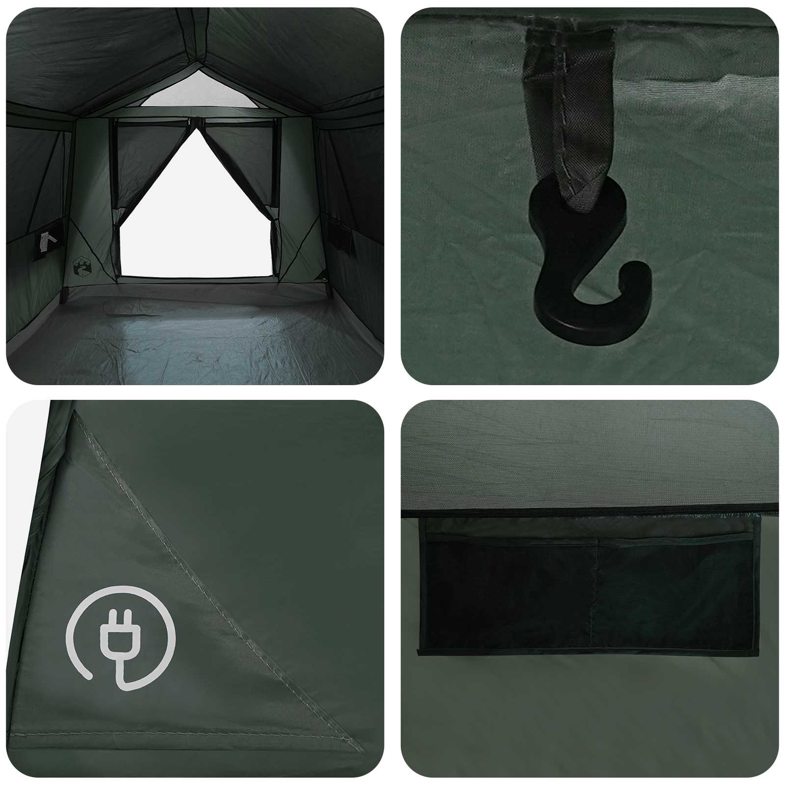Tenda a tunnel 8 persona Verde militare Poliestere e Acciaio