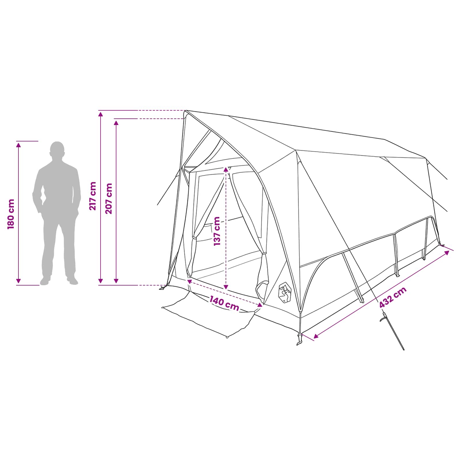 Tenda a tunnel 8 persona Verde militare Poliestere e Acciaio