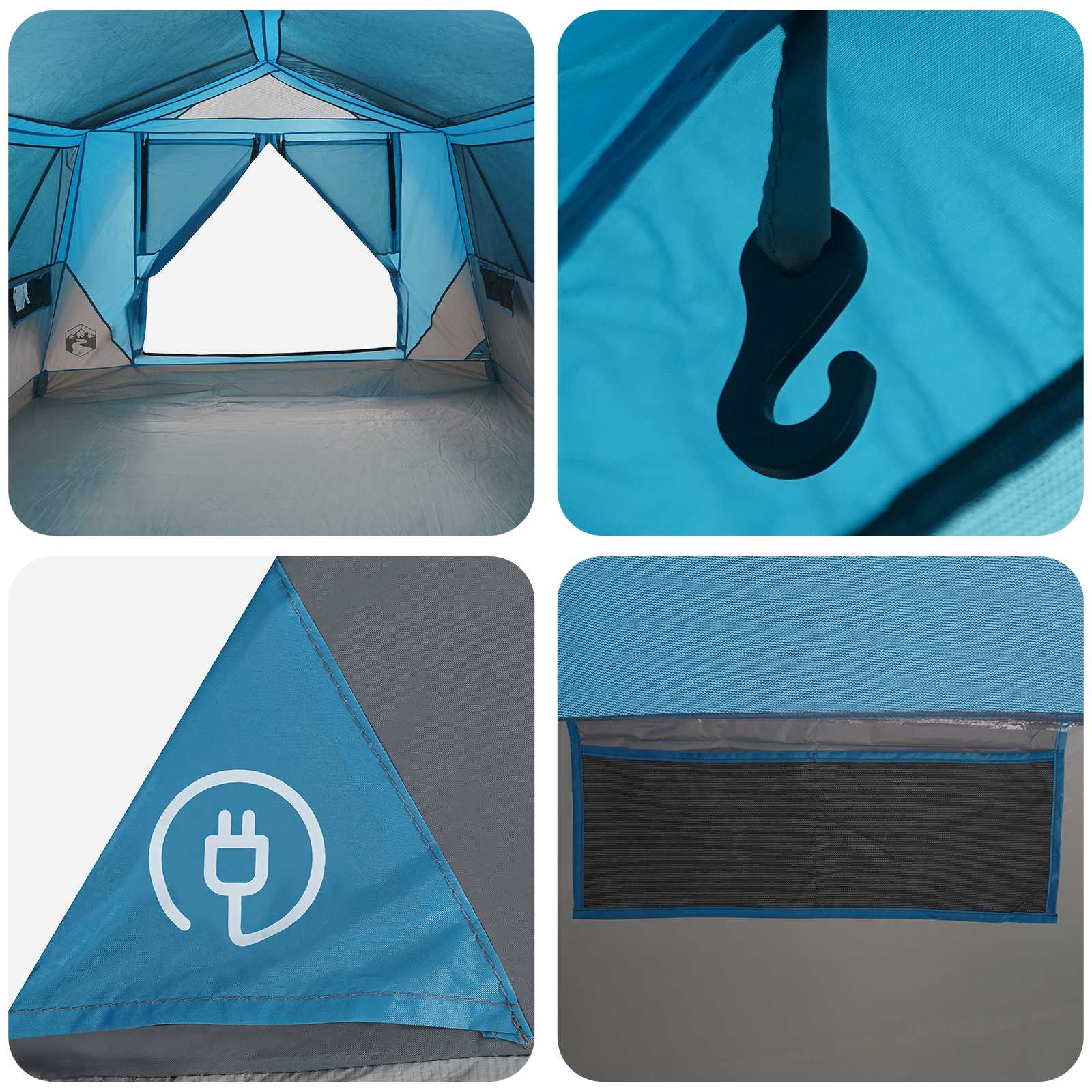 Tenda a tunnel 6 persona Blu Poliestere e Acciaio