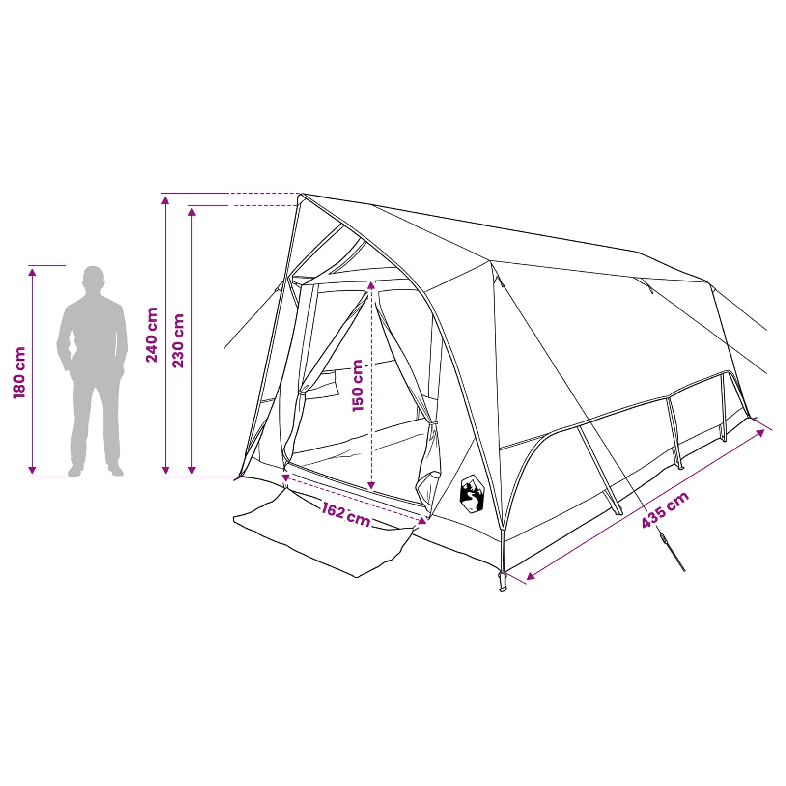 Tenda a tunnel 6 persona Blu Poliestere e Acciaio