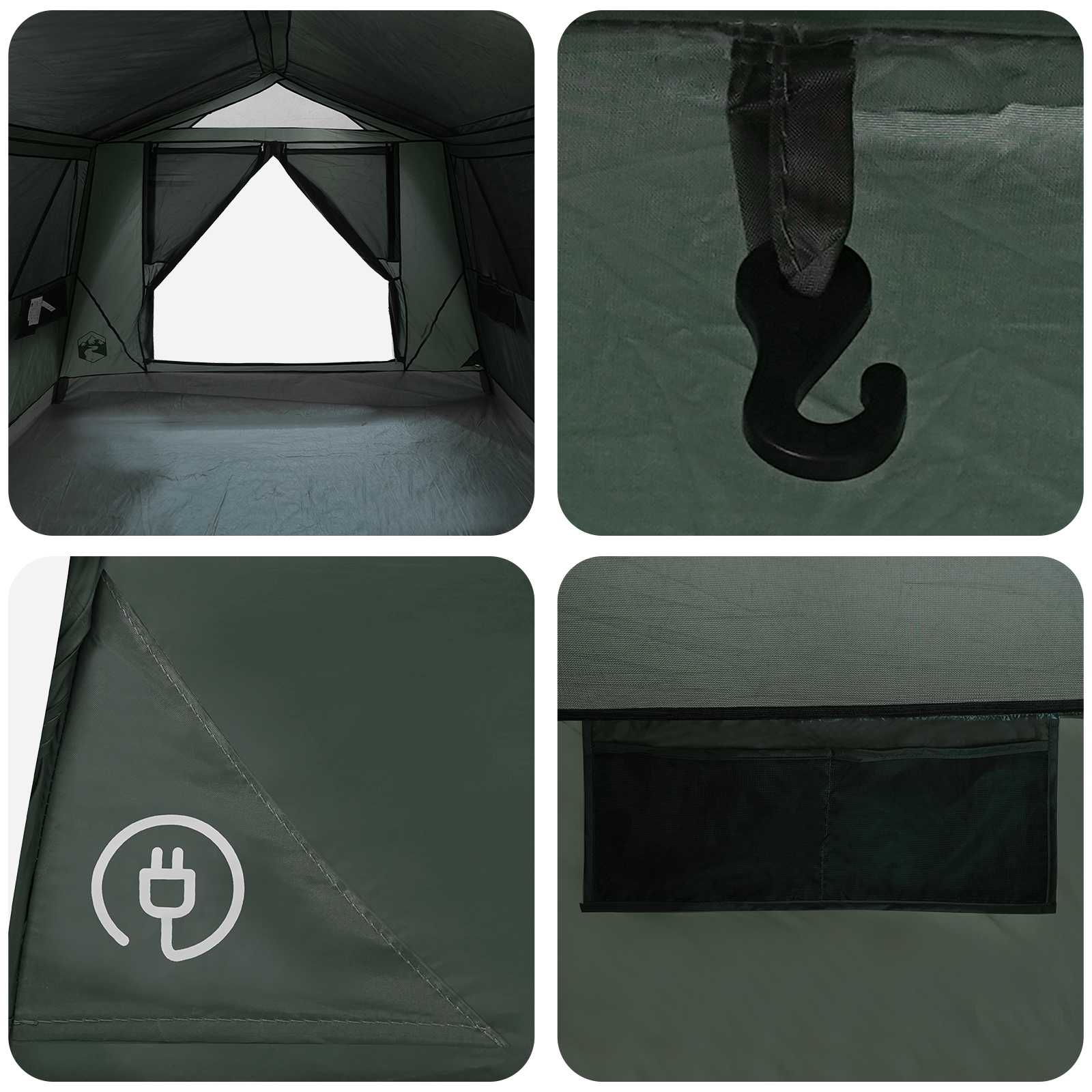 Tenda a tunnel 6 persona Verde militare Poliestere e Acciaio