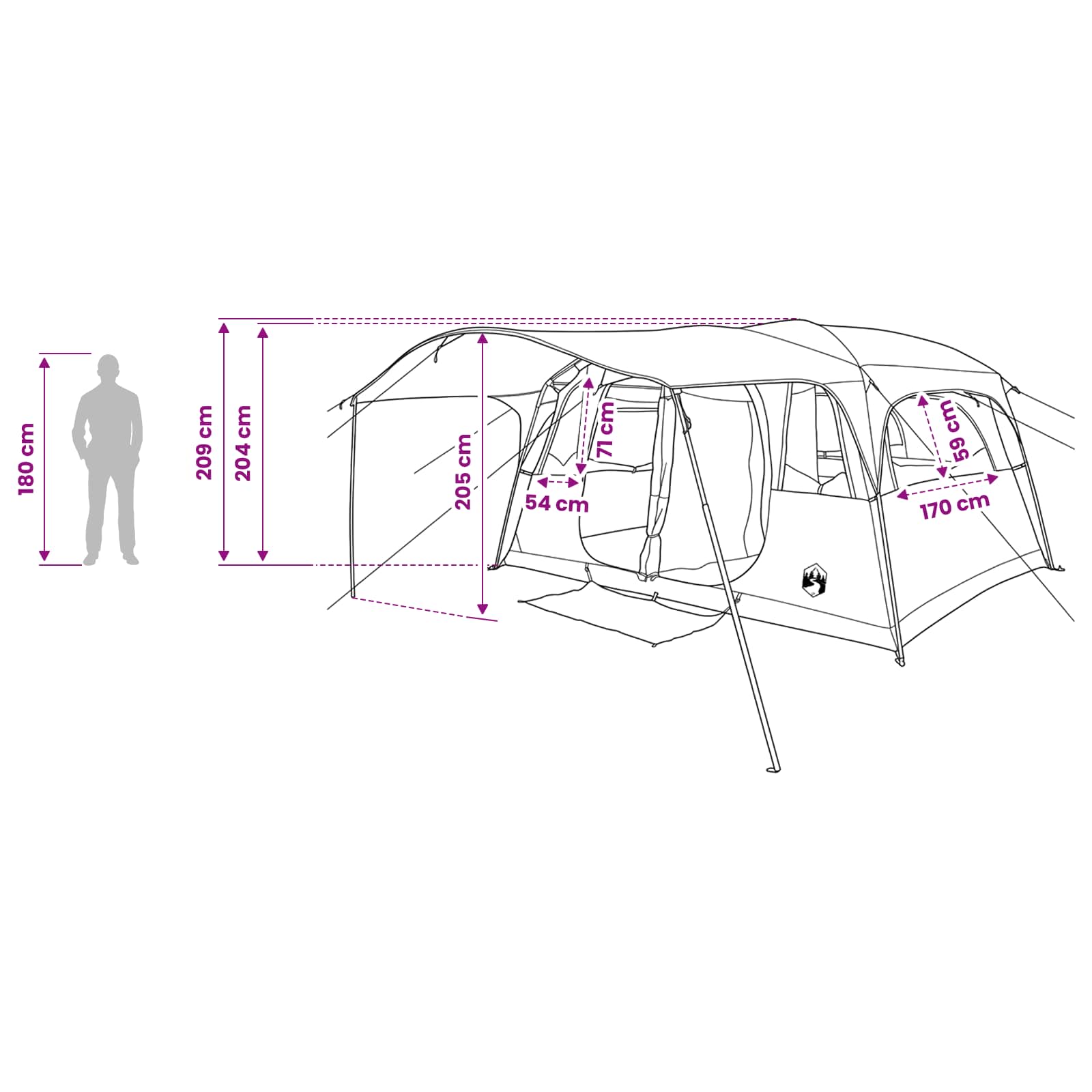 Tenda a tunnel 10 persona Blu Poliestere e Acciaio