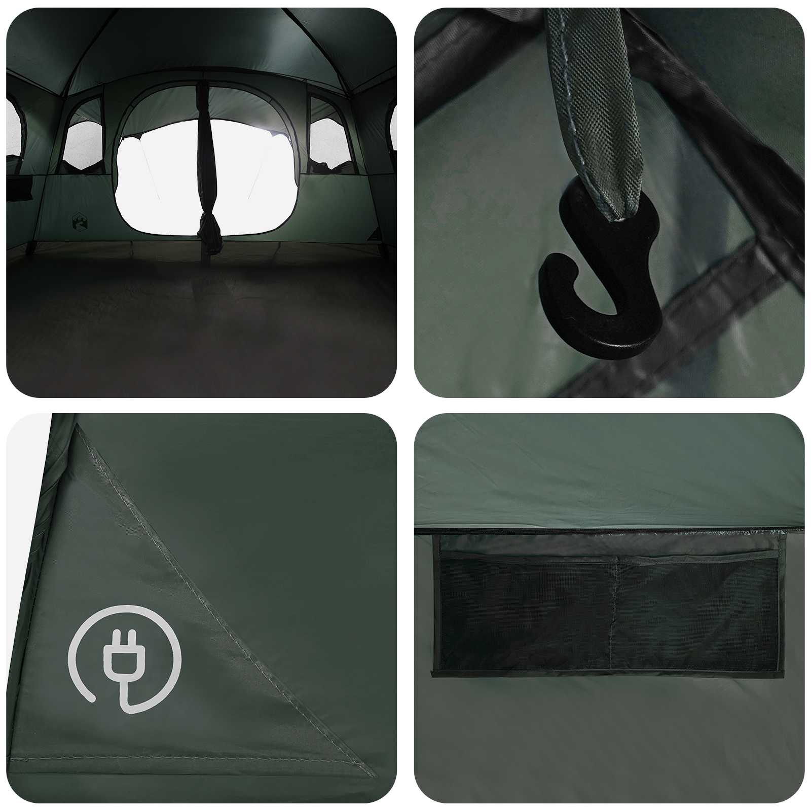 Tenda a tunnel 10 persona Verde militare Poliestere e Acciaio