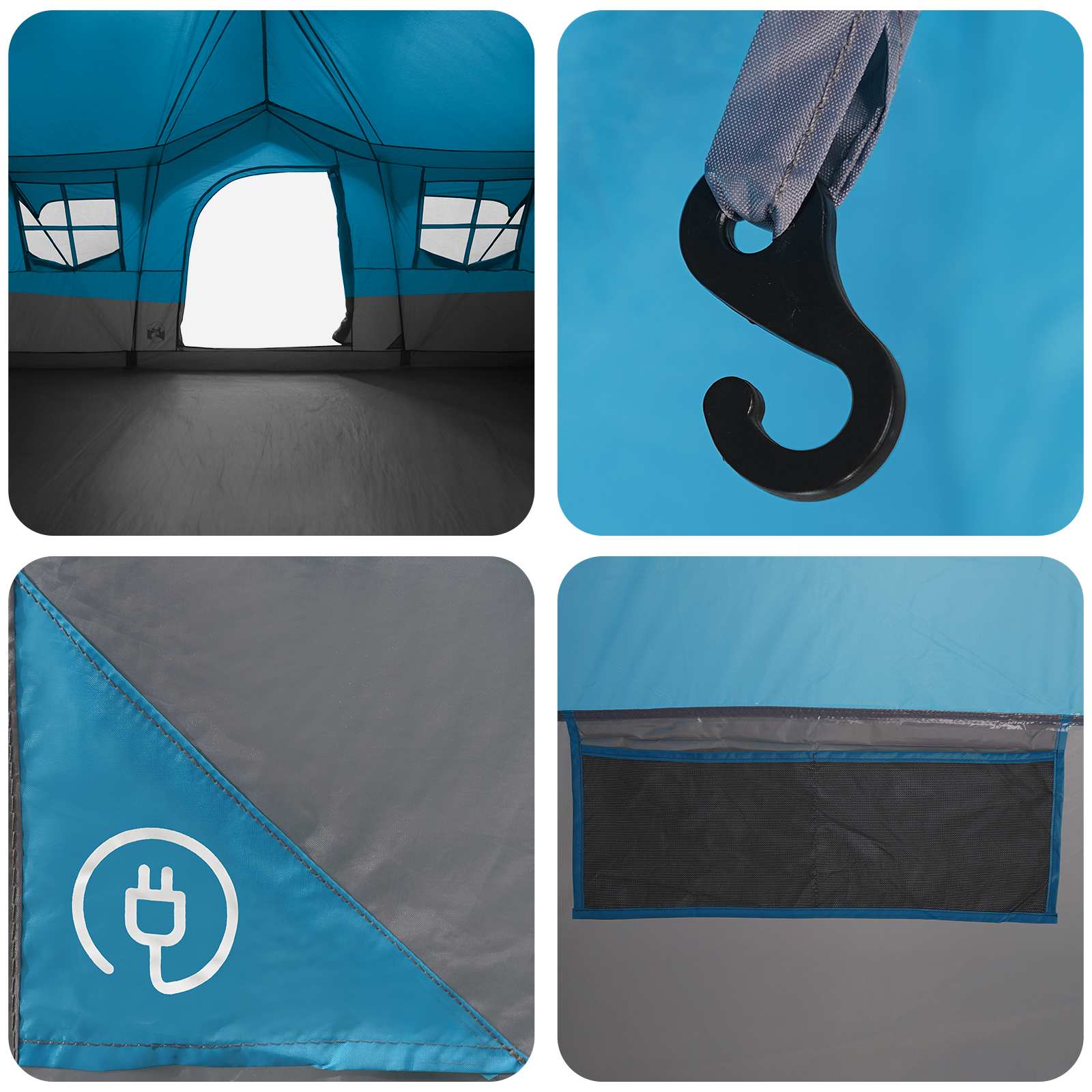 Tenda Familiare Blu 10 persone Poliestere e Acciaio