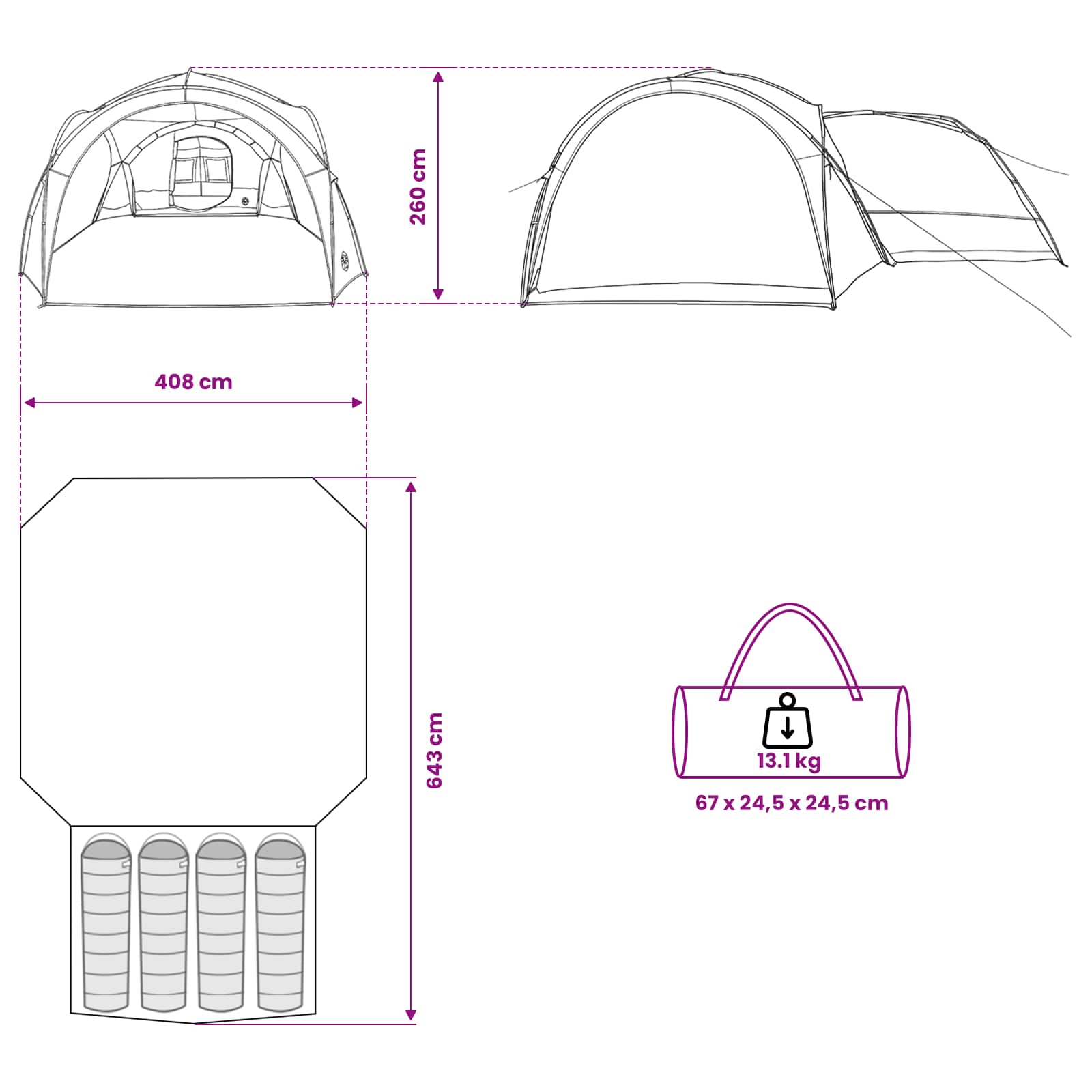 Tenda Laterale Blu 643 x 408 x 260 cm Poliestere e Acciaio