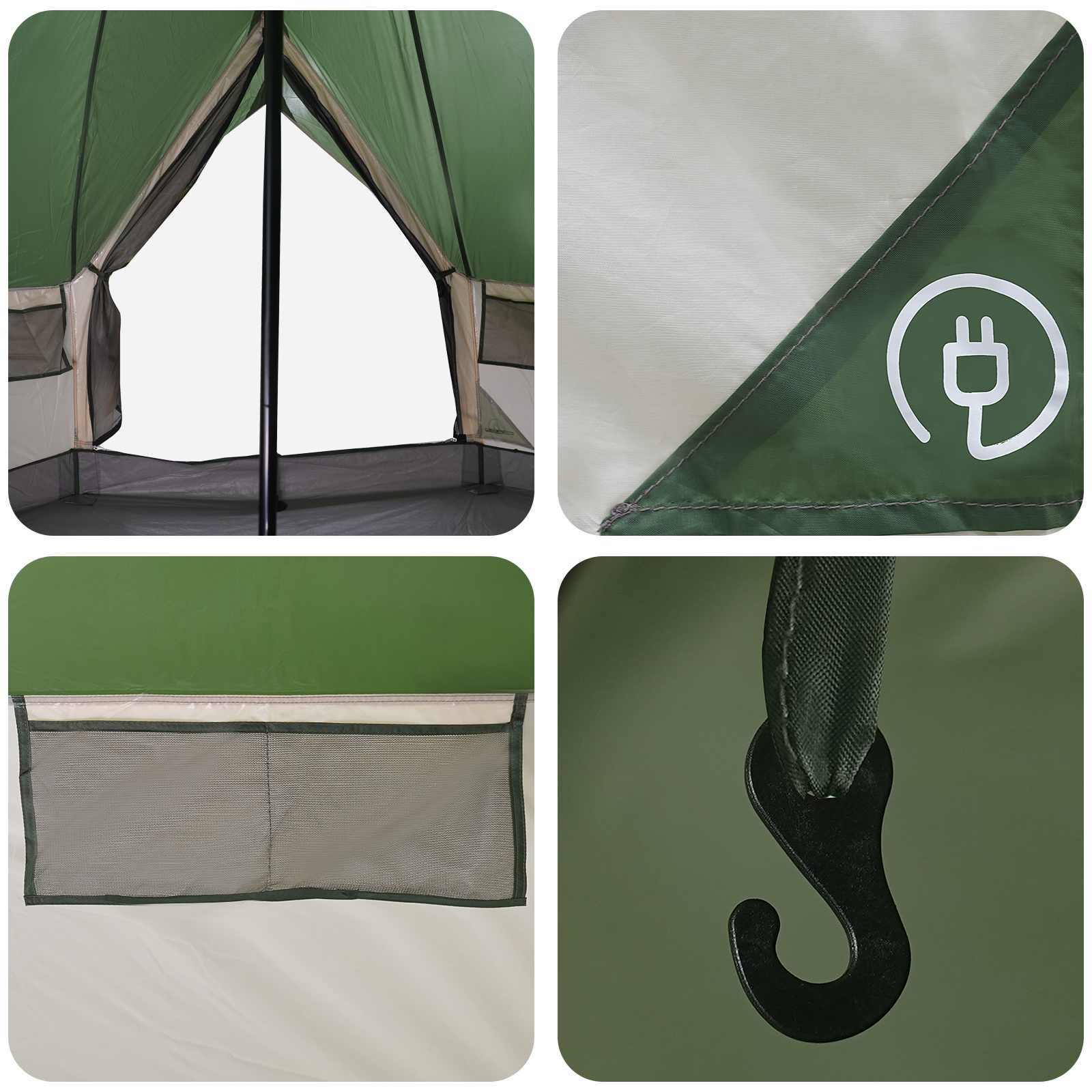 Tenda Tipi 4 persona Verde Poliestere e Acciaio