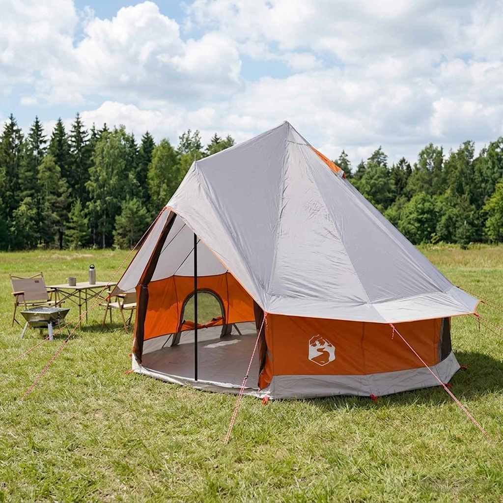 Tenda Tipi 4 persona Grigio e arancione Poliestere e Acciaio