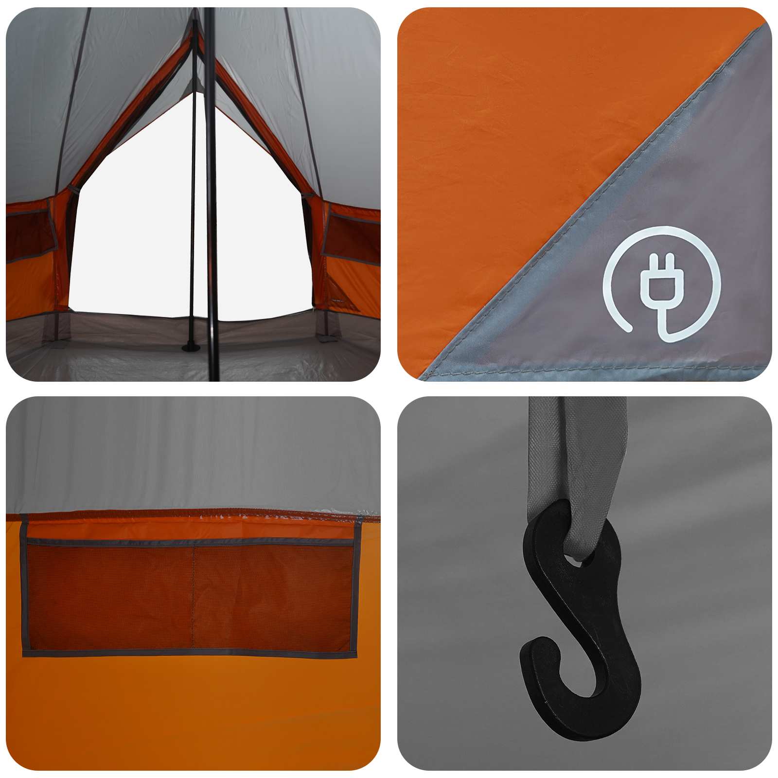 Tenda Tipi 4 persona Grigio e arancione Poliestere e Acciaio