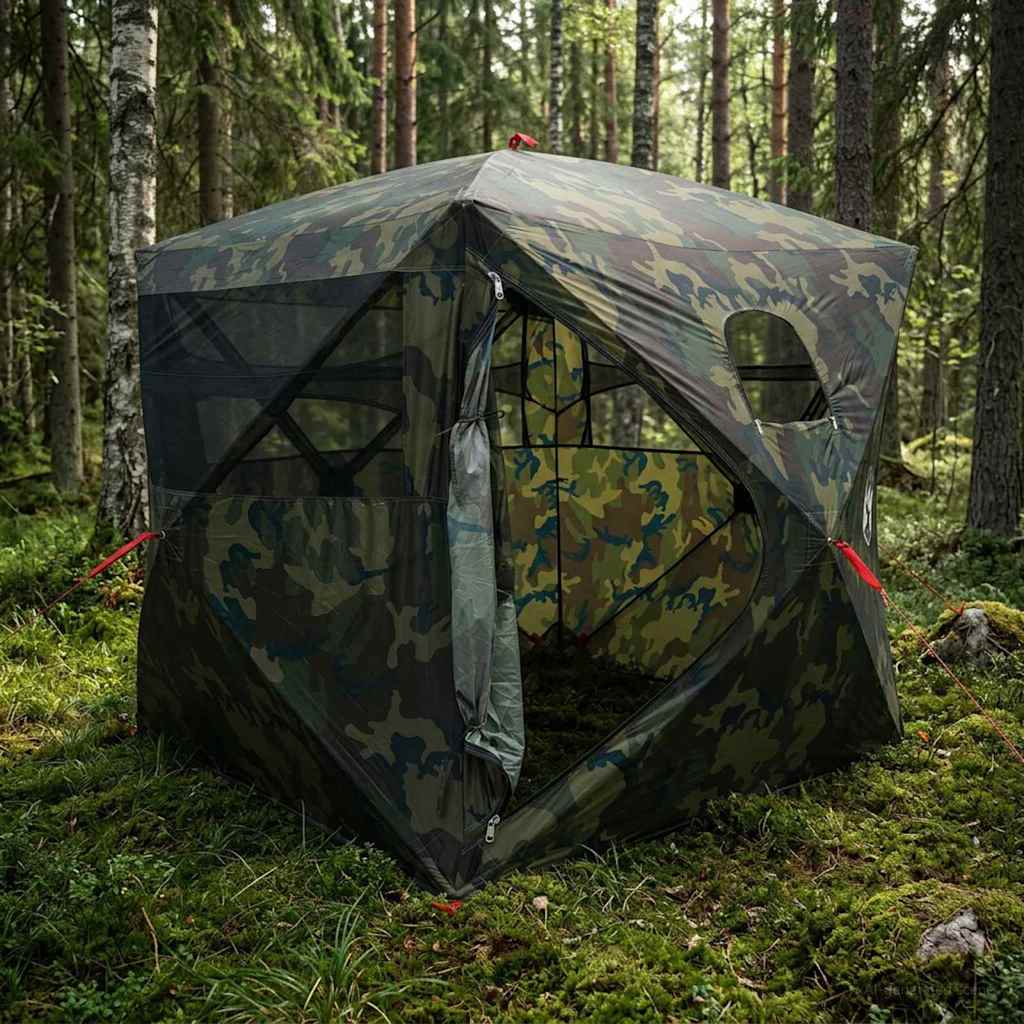 Tenda da Caccia Mimetico 2 persone Poliestere e Acciaio