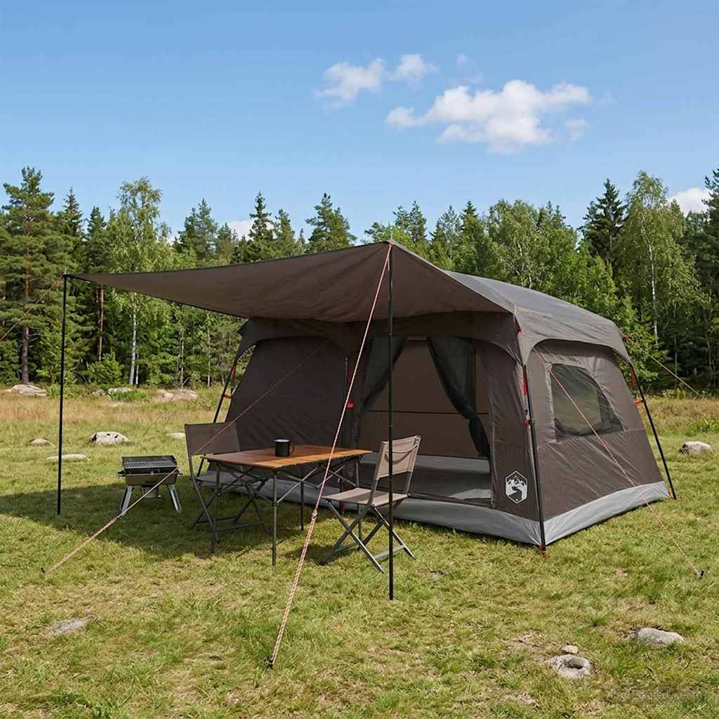 Tenda Familiare 10 persona Marrone Grigio Poliestere e Acciaio