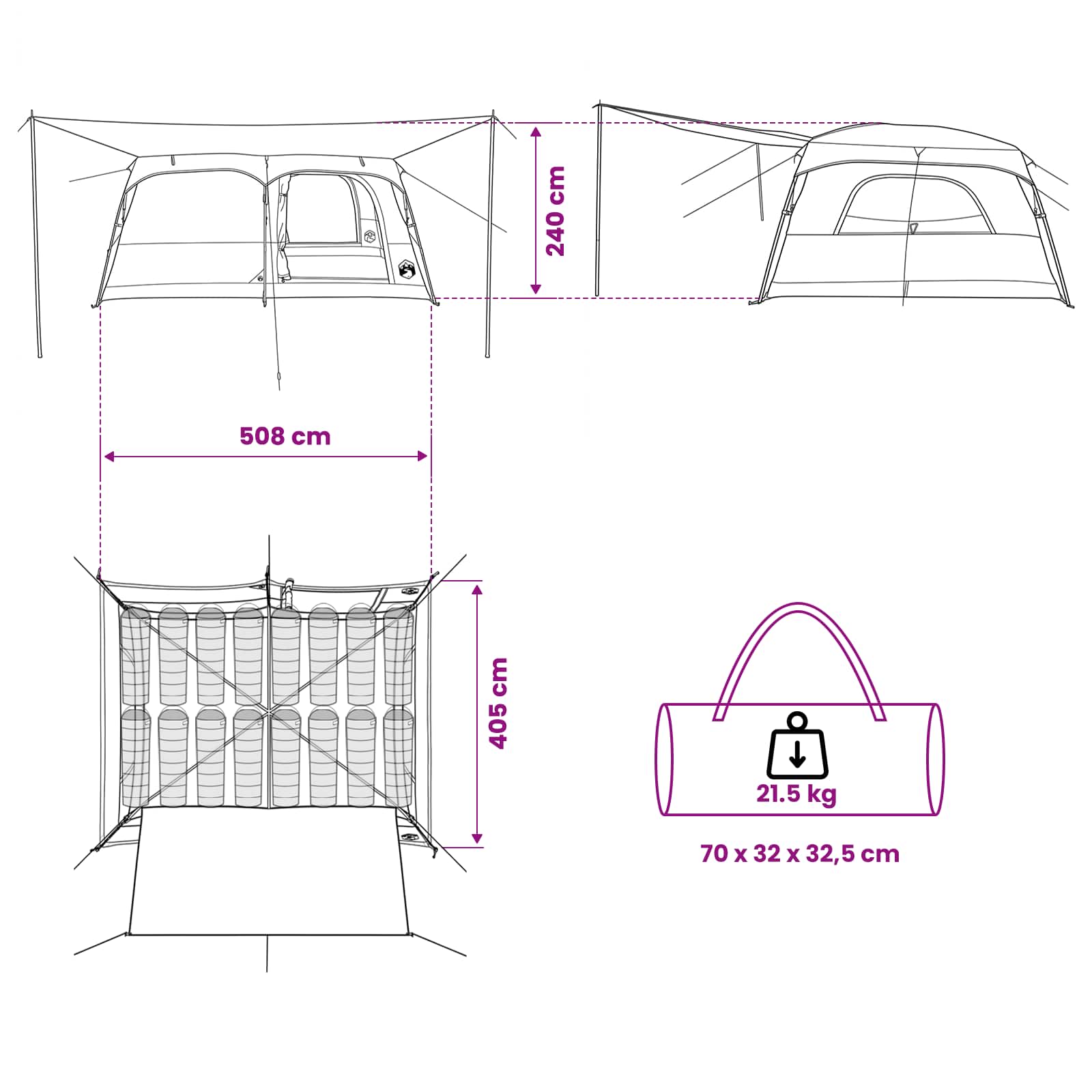 Tenda Familiare 16 persona Marrone Grigio Poliestere e Acciaio