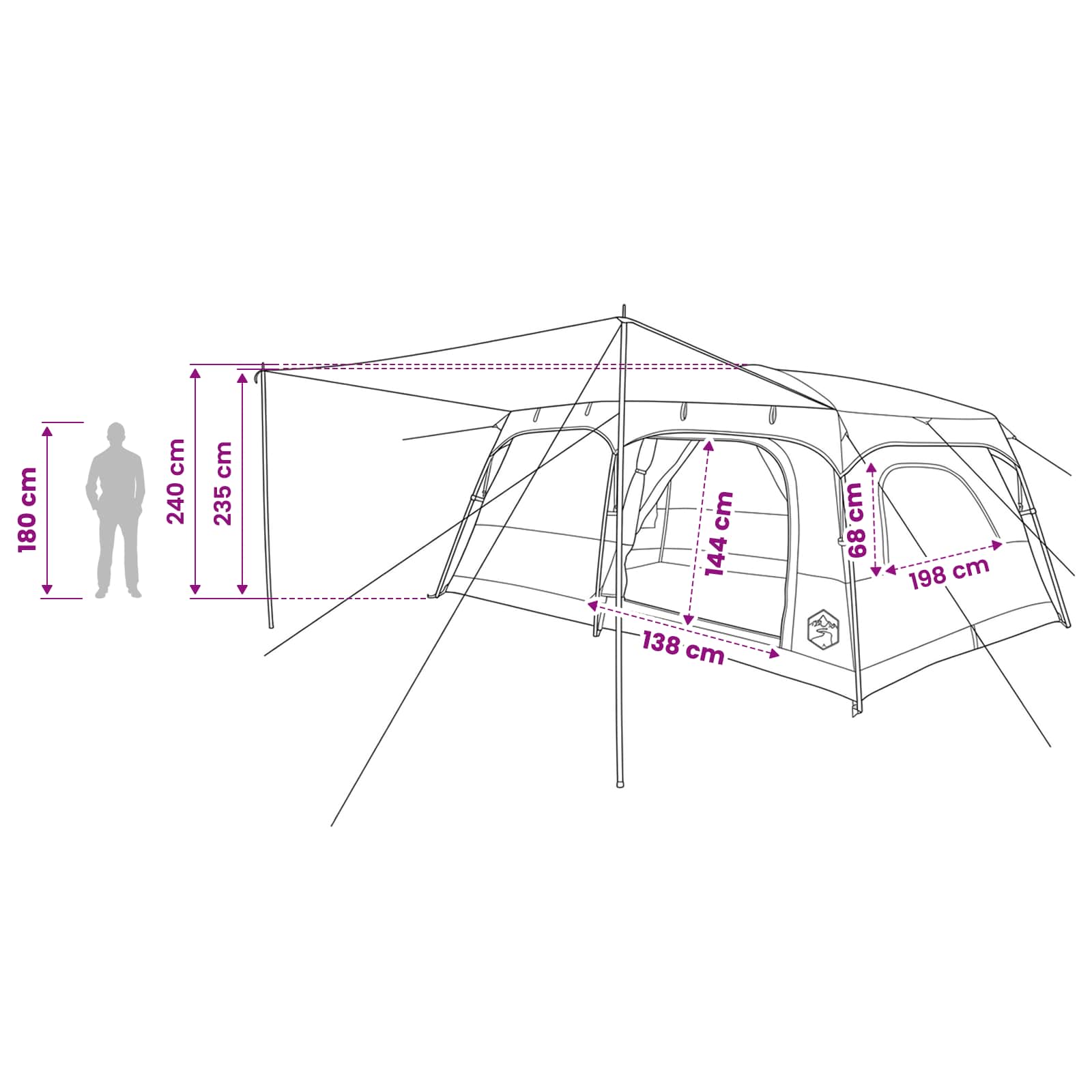 Tenda Familiare 16 persona Marrone Grigio Poliestere e Acciaio