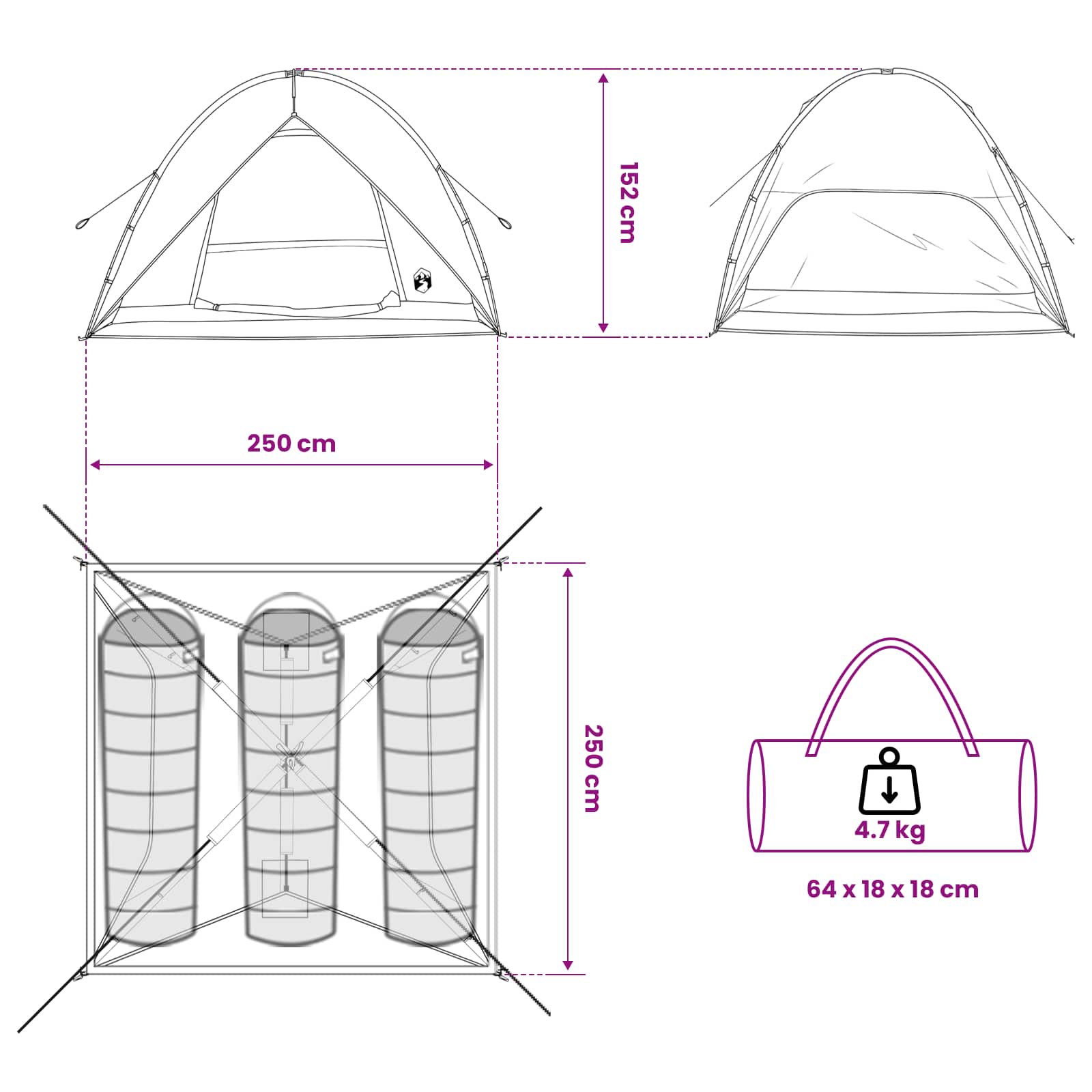 Tenda da campeggio con telo antipioggia impermeabile 3 persona