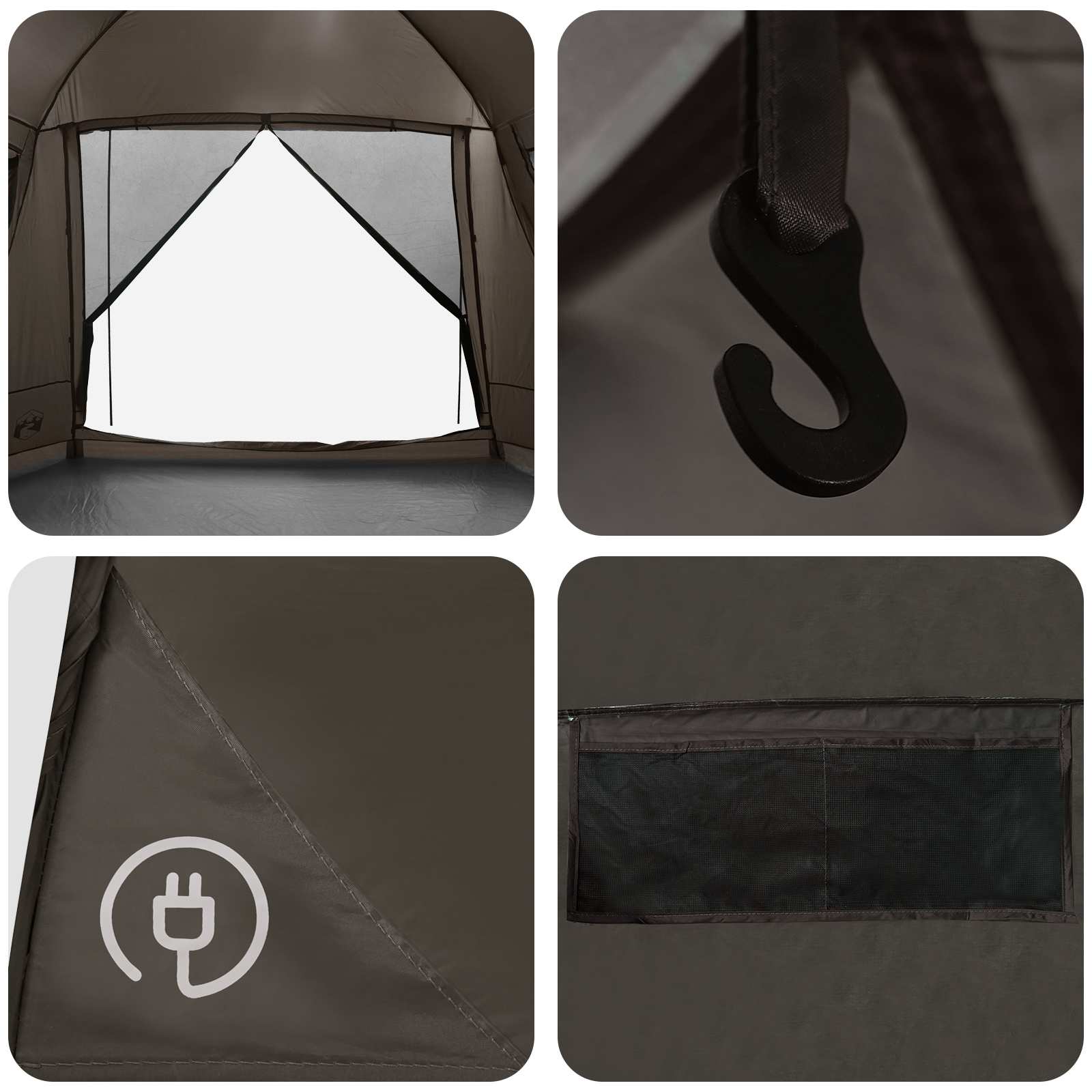 Tenda Capanna 12 persona Marrone grigio Poliestere e Acciaio