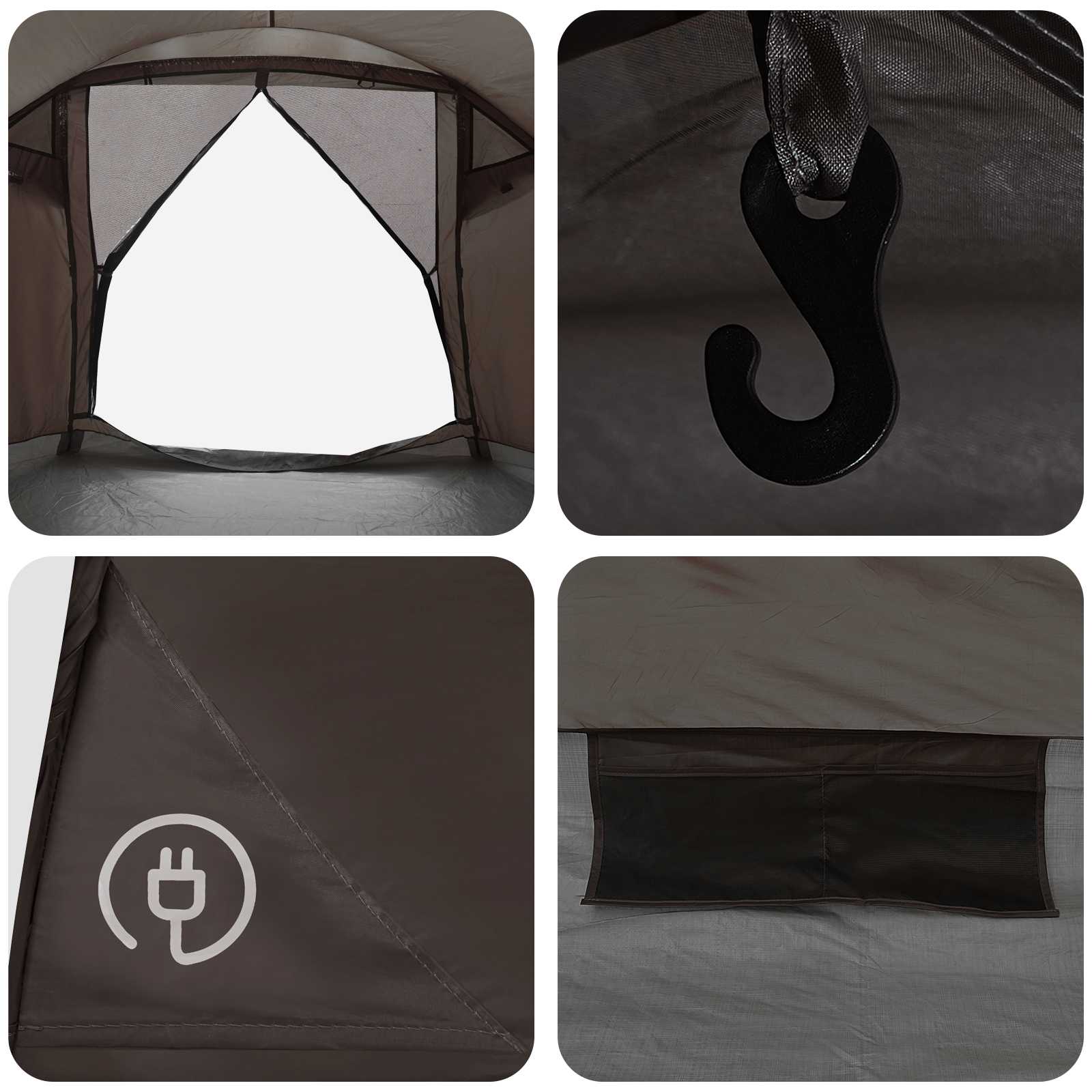 Tenda Capanna 6 persona Marrone grigio Poliestere e Acciaio