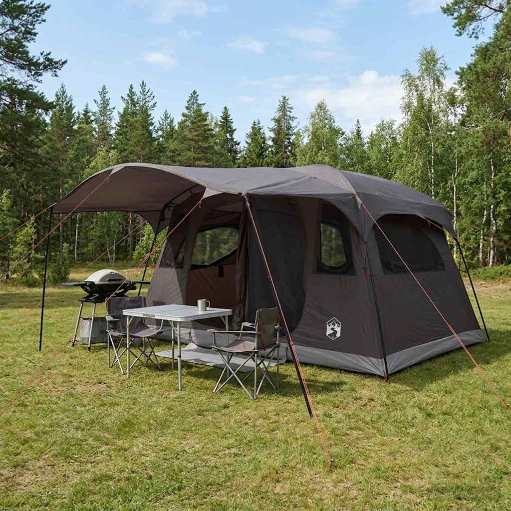 Tenda a tunnel 6 persona Marrone Grigio Poliestere e Acciaio