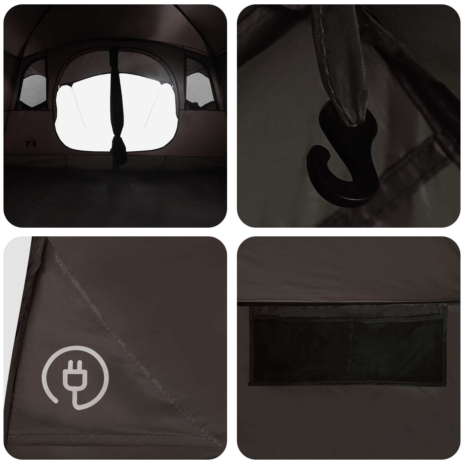 Tenda a tunnel 6 persona Marrone Grigio Poliestere e Acciaio