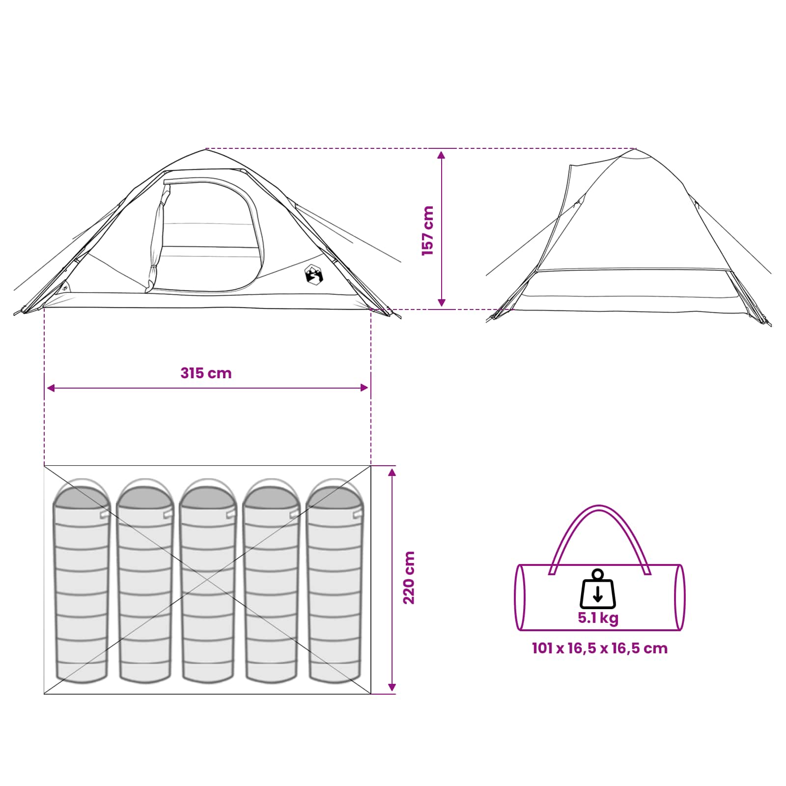 Tenda Istantanea Verde Oliva 305 x 215 x 140 cm