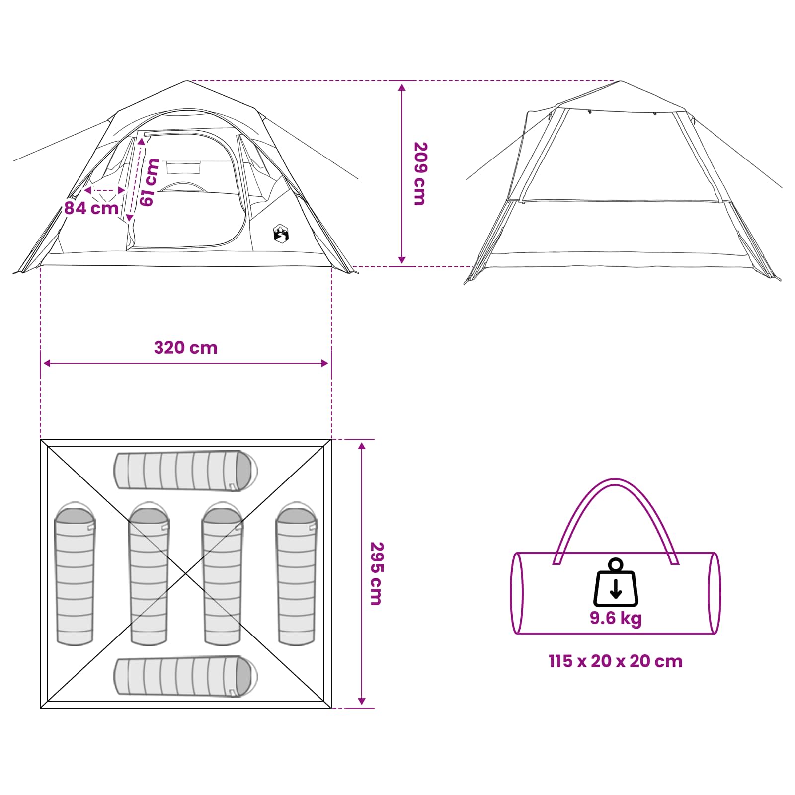 Tenda Istantanea Verde Oliva 305 x 275 x 190 cm