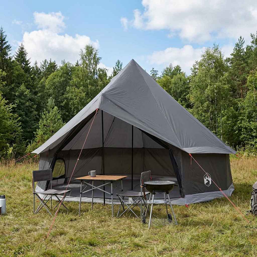 Tenda Tipi 6 persona Marrone Grigio Poliestere e Acciaio