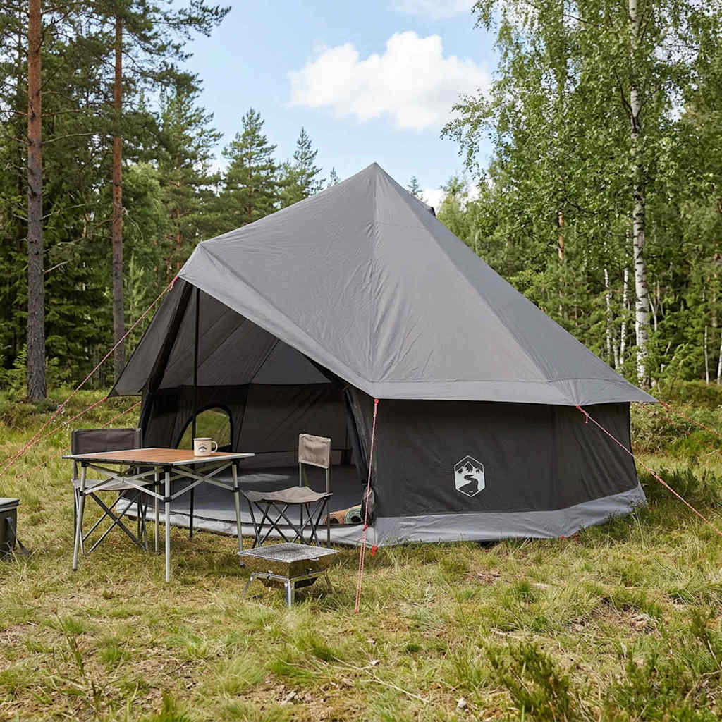 Tenda Tipi 8 persona Marrone Grigio Poliestere e Acciaio